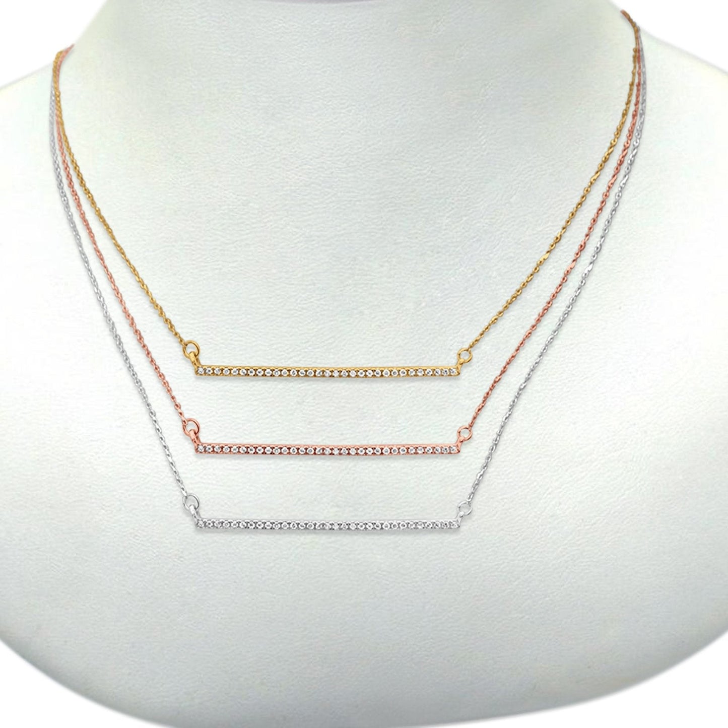 14K Yellow Gold Diamond Bar Necklace .07ct 16+2 Inch Extension