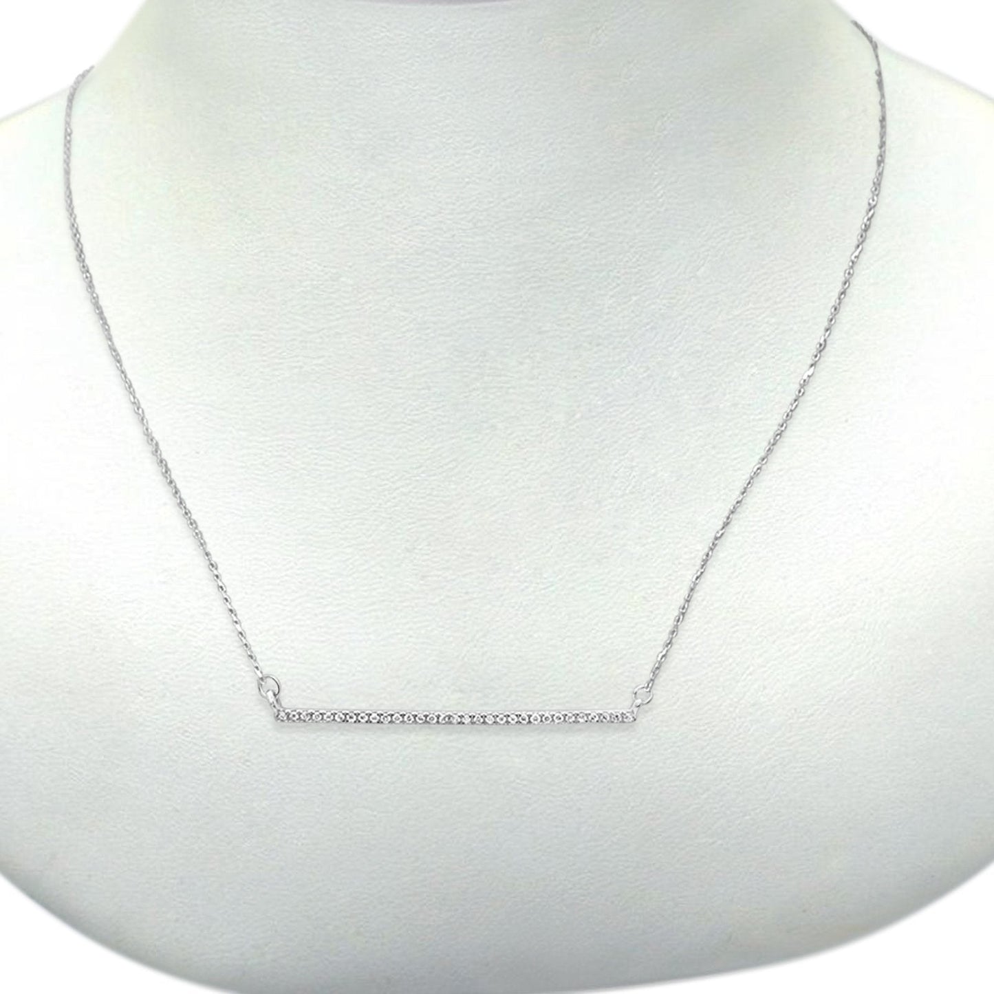 14K White Gold Trendy Diamond Bar .07ct Pendant Necklace 16"+2" Ext