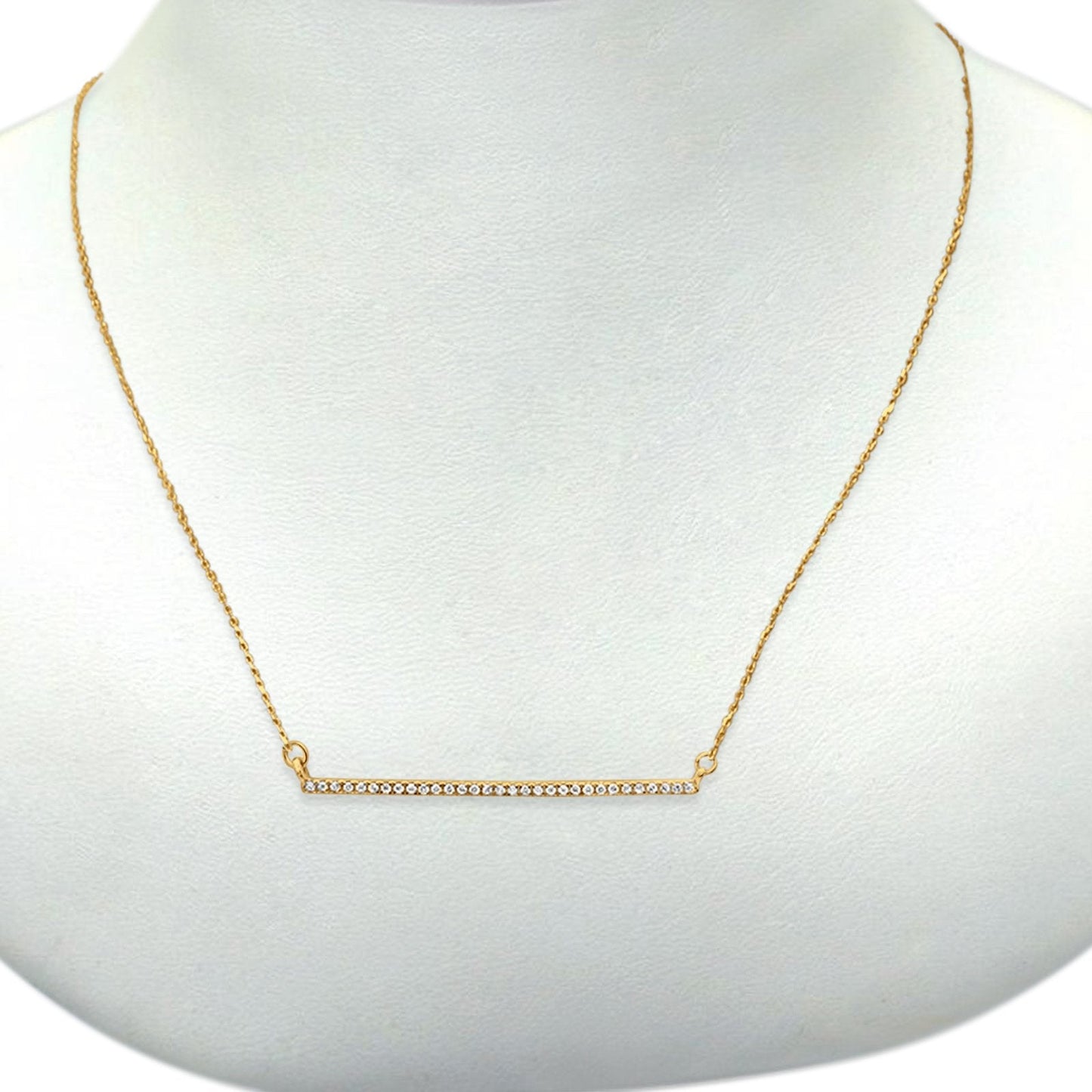 14K Yellow Gold Diamond Bar Necklace .07ct 16+2 Inch Extension