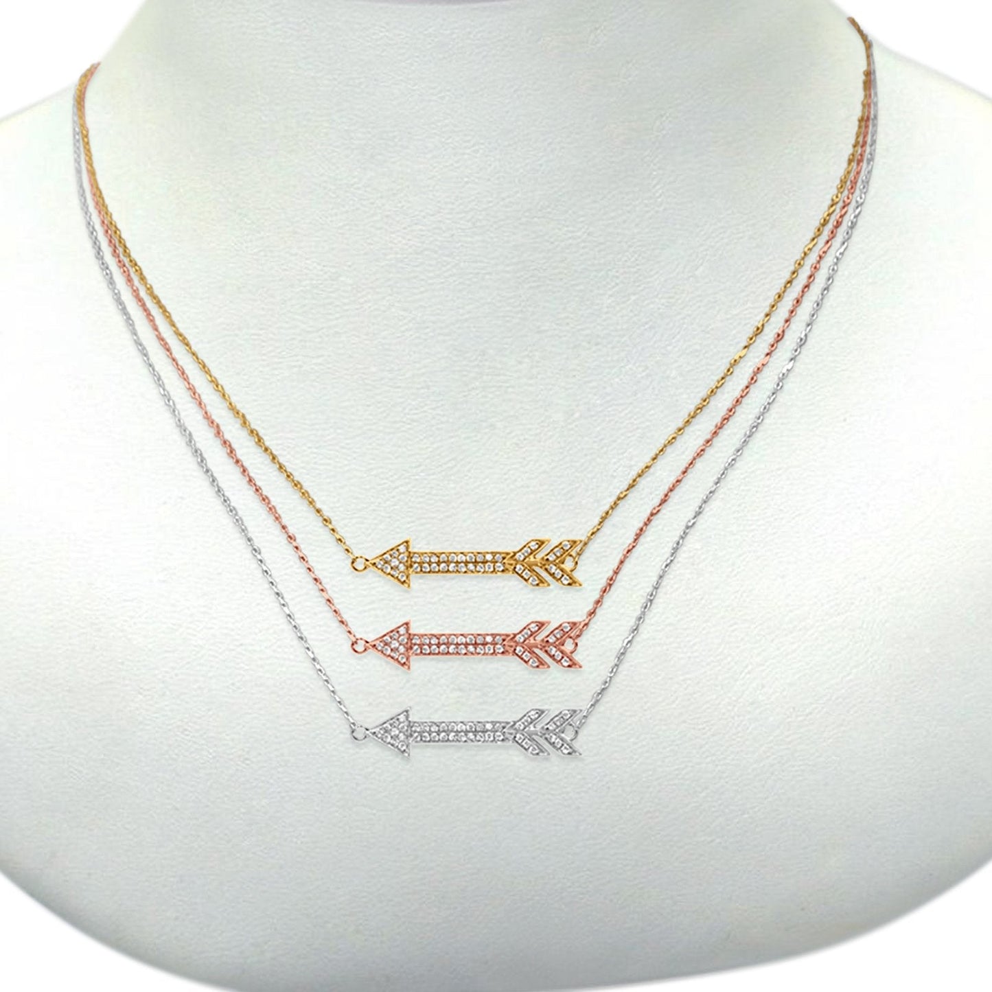 14K Rose Gold Diamond Arrow .09ct Pendant Necklace 16"+2" Ext