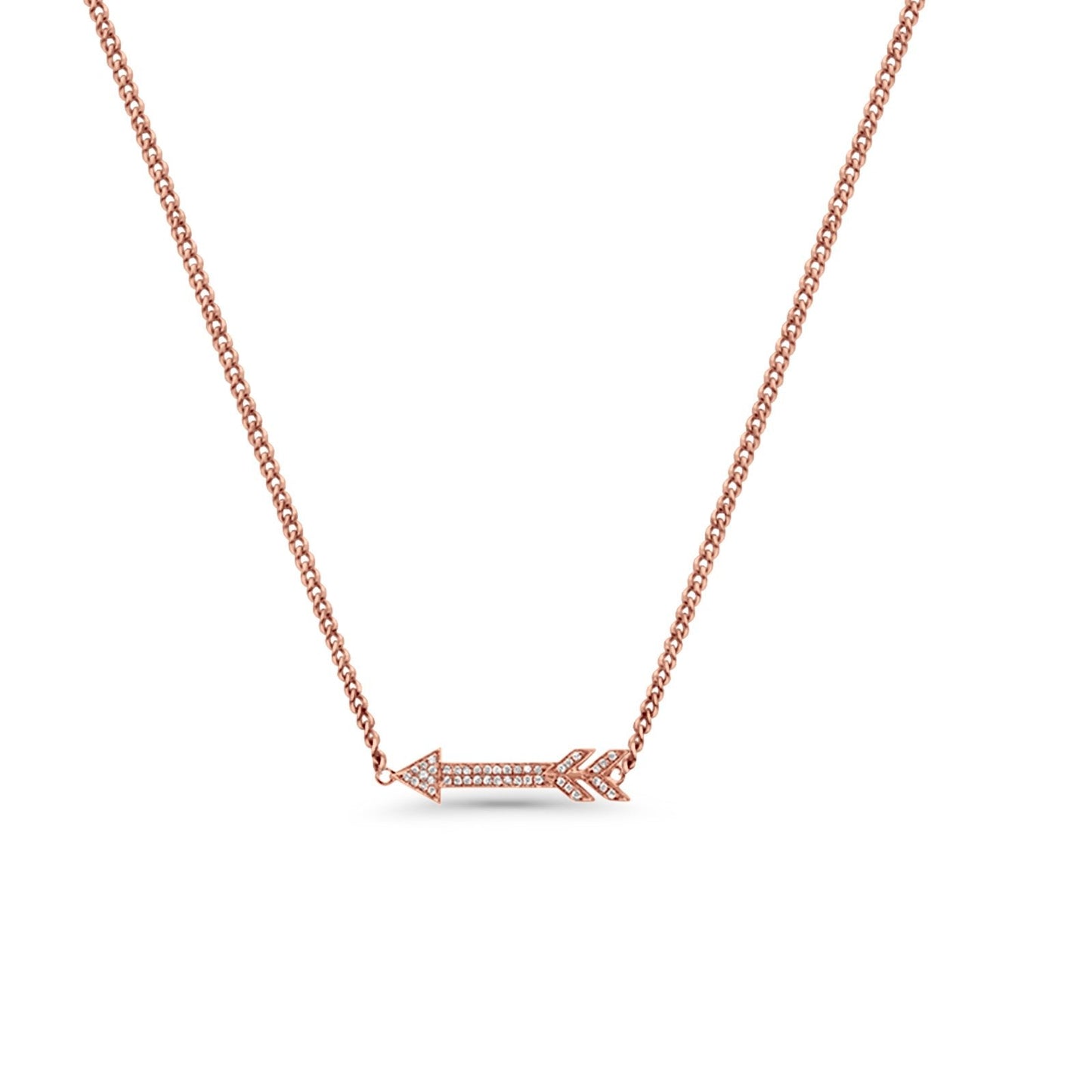 14K Rose Gold Diamond Arrow .09ct Pendant Necklace 16"+2" Ext