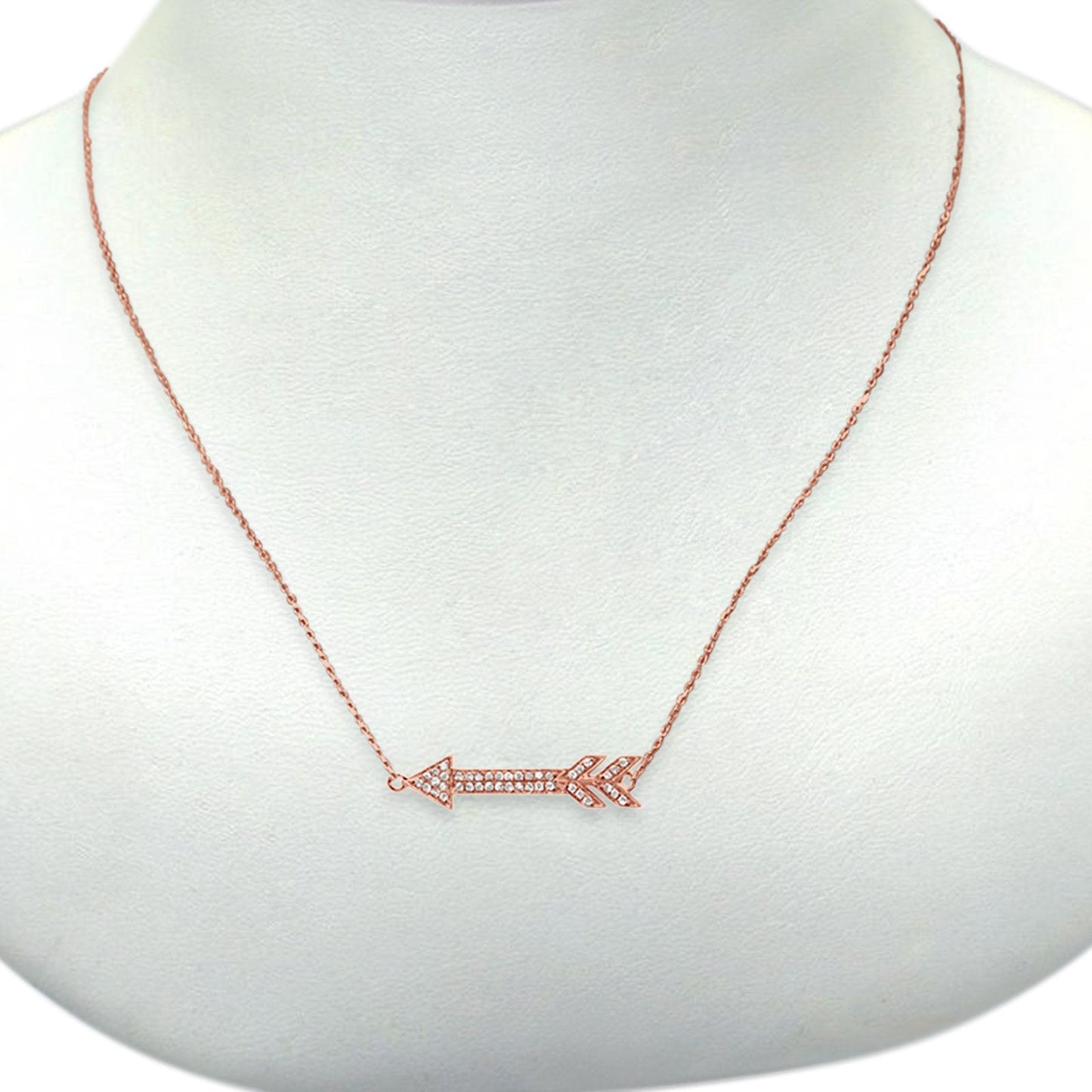 14K Rose Gold Diamond Arrow .09ct Pendant Necklace 16"+2" Ext