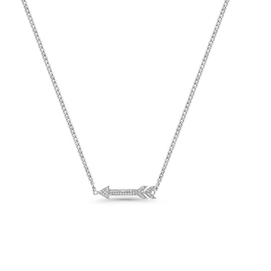 14K White Gold Diamond Arrow .09ct Pendant Necklace 16"+2" Ext