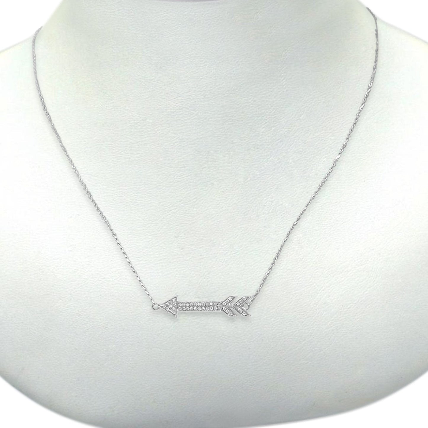 14K White Gold Diamond Arrow .09ct Pendant Necklace 16"+2" Ext