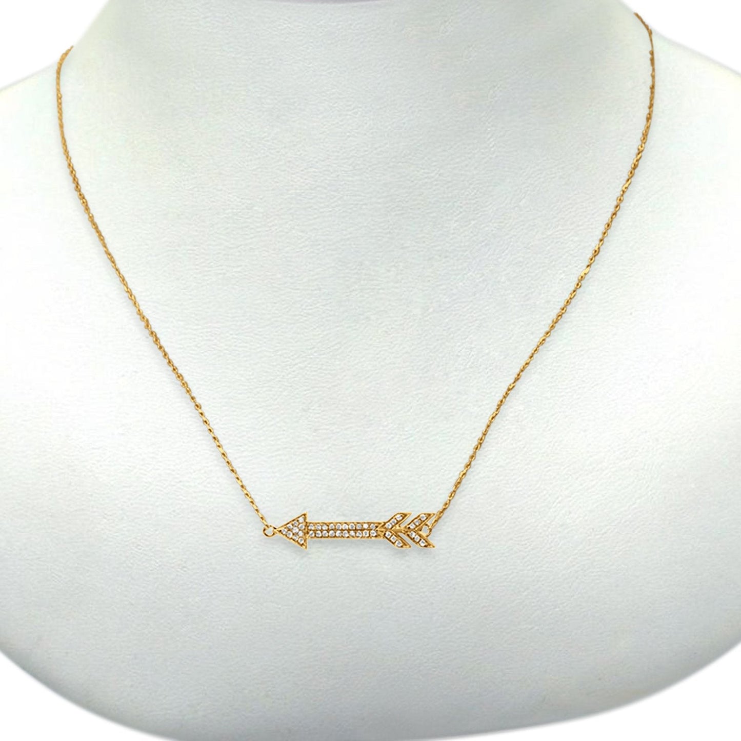 14K Yellow Gold Diamond Arrow .09ct Pendant Necklace 16"+2" Ext