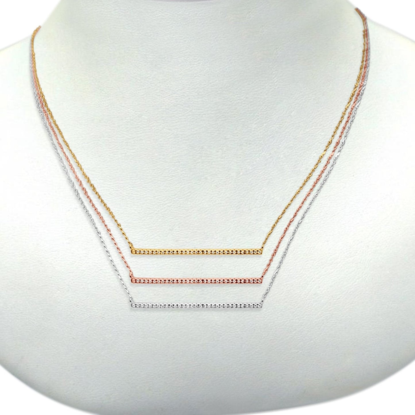 14K Yellow Gold Diamond Line Bar Necklace - 0.07ct - 16+2 Inches