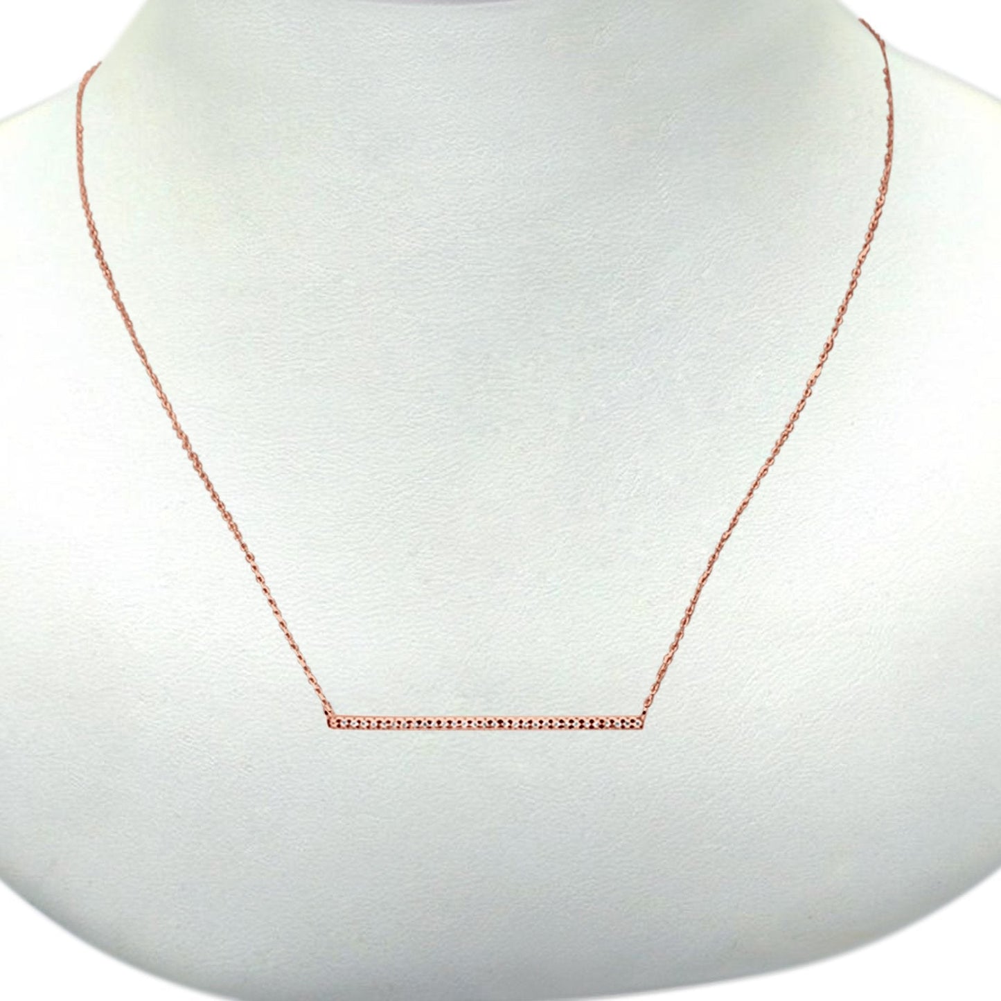 14K Rose Gold Diamond Line Bar .07ct 1.60 grams Necklace 16"+2" Ext