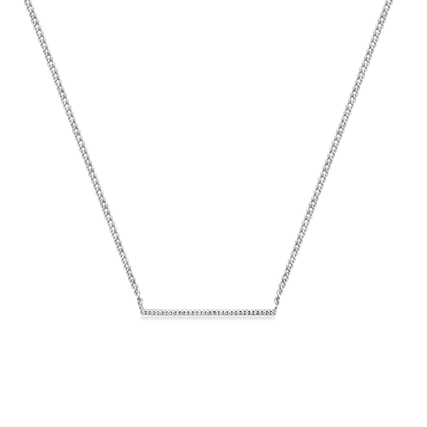 14K White Gold Diamond Line Bar .07ct 1.60 grams Necklace 16"+2" Ext