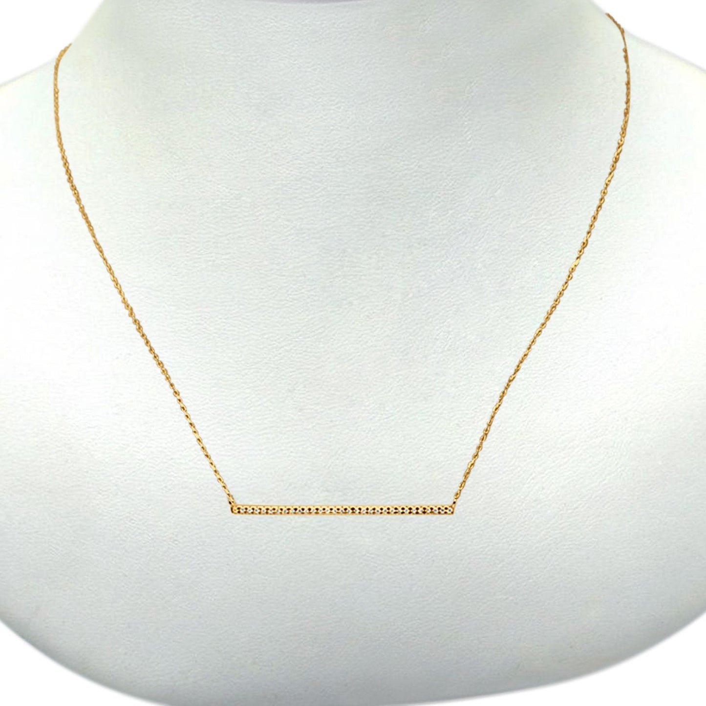 14K Yellow Gold Diamond Line Bar Necklace - 0.07ct - 16+2 Inches