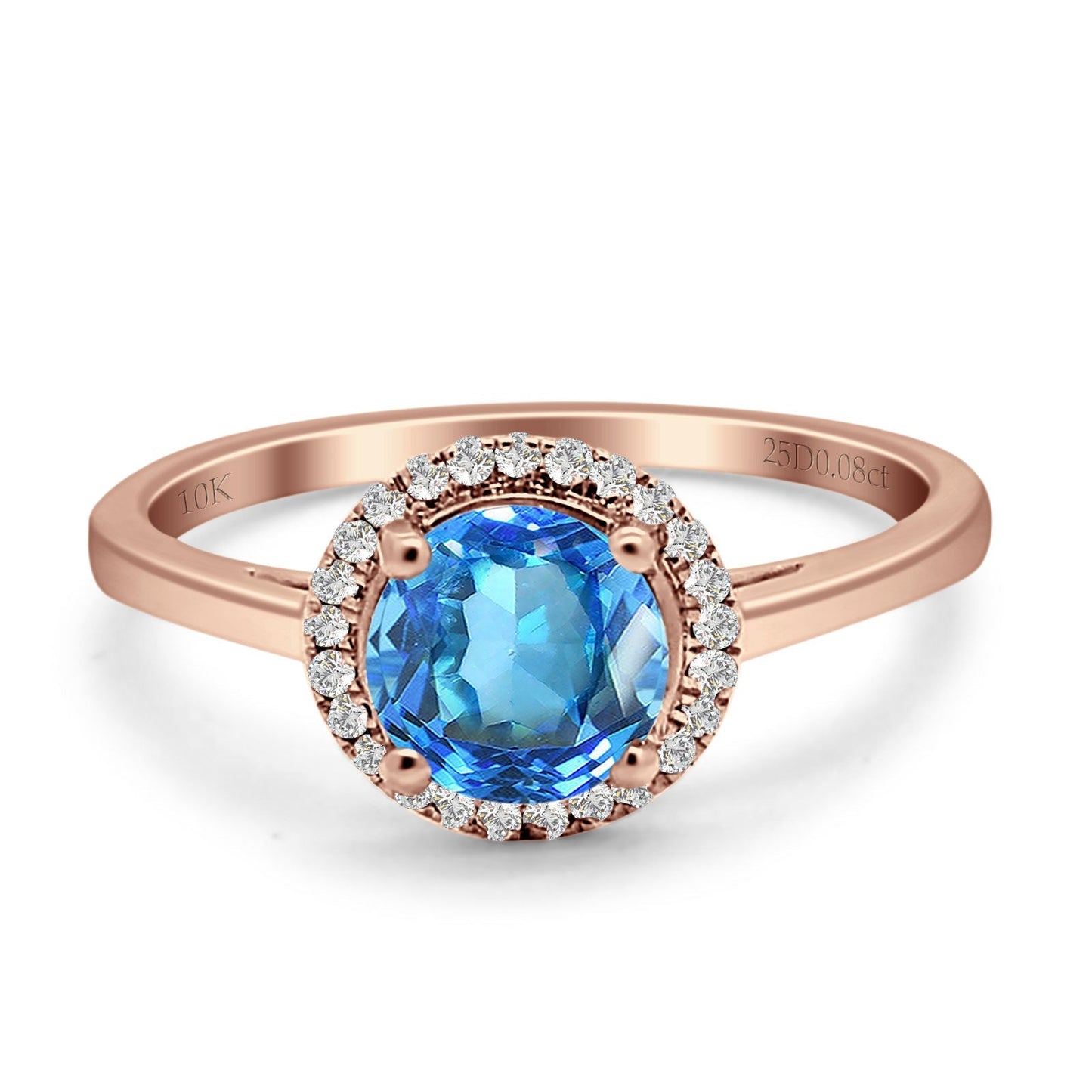 Round Natural Blue Topaz Halo Solitaire Natural Diamond Ring 10K Rose Gold Wholesale