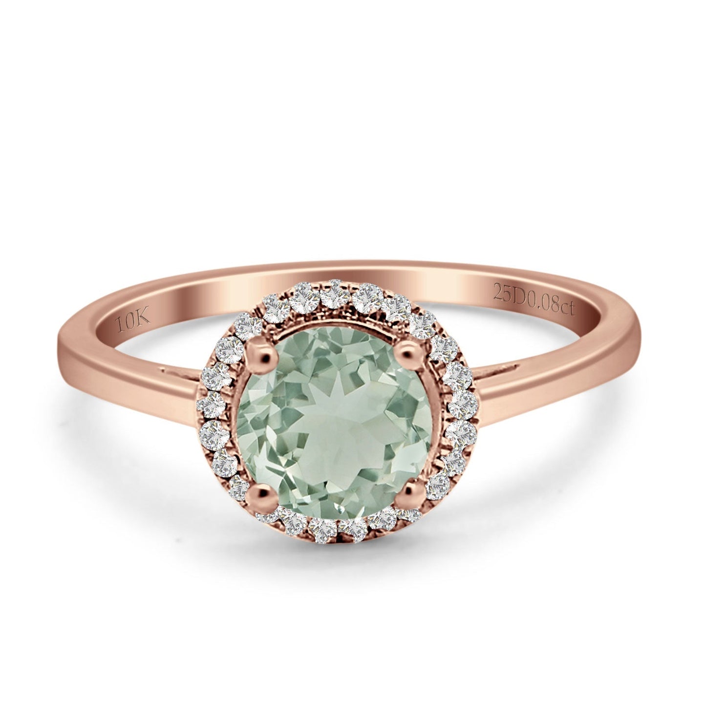 Round Natural Green Amethyst Halo Solitaire Natural Diamond Ring 10K Rose Gold Wholesale