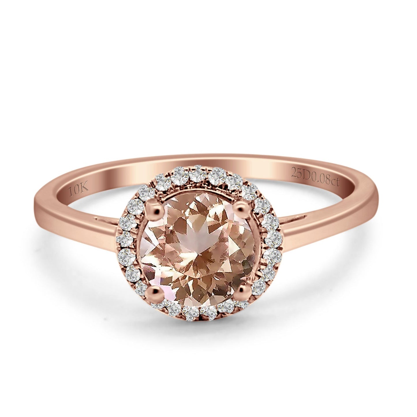 Round Natural Morganite Halo Solitaire Natural Diamond Ring 10K Rose Gold Wholesale