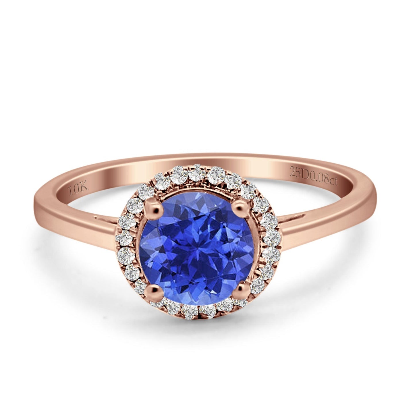 Round Natural Tanzanite Halo Solitaire Natural Diamond Ring 10K Rose Gold Wholesale