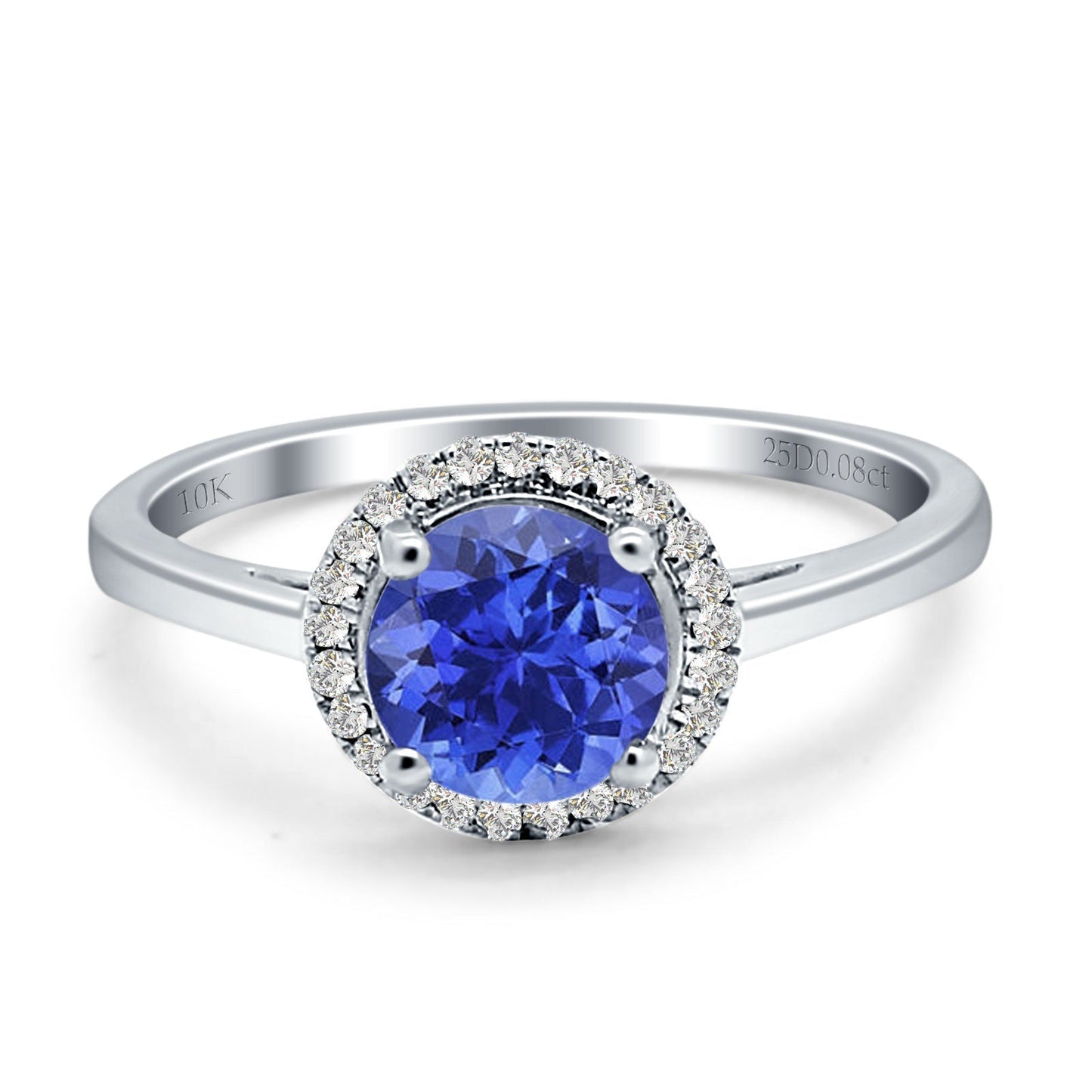 Round Natural Tanzanite Halo Solitaire Natural Diamond Ring 10K White Gold Wholesale