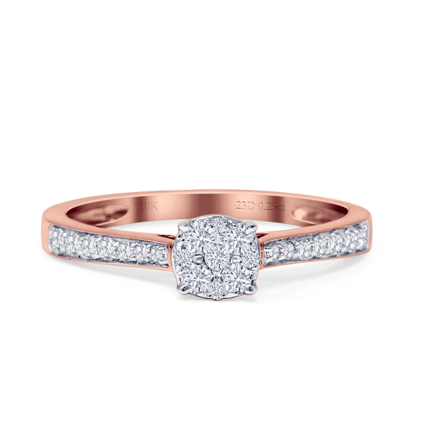 Round Cluster Diamond Wedding Ring 10K Rose Gold 0.25ct Wholesale