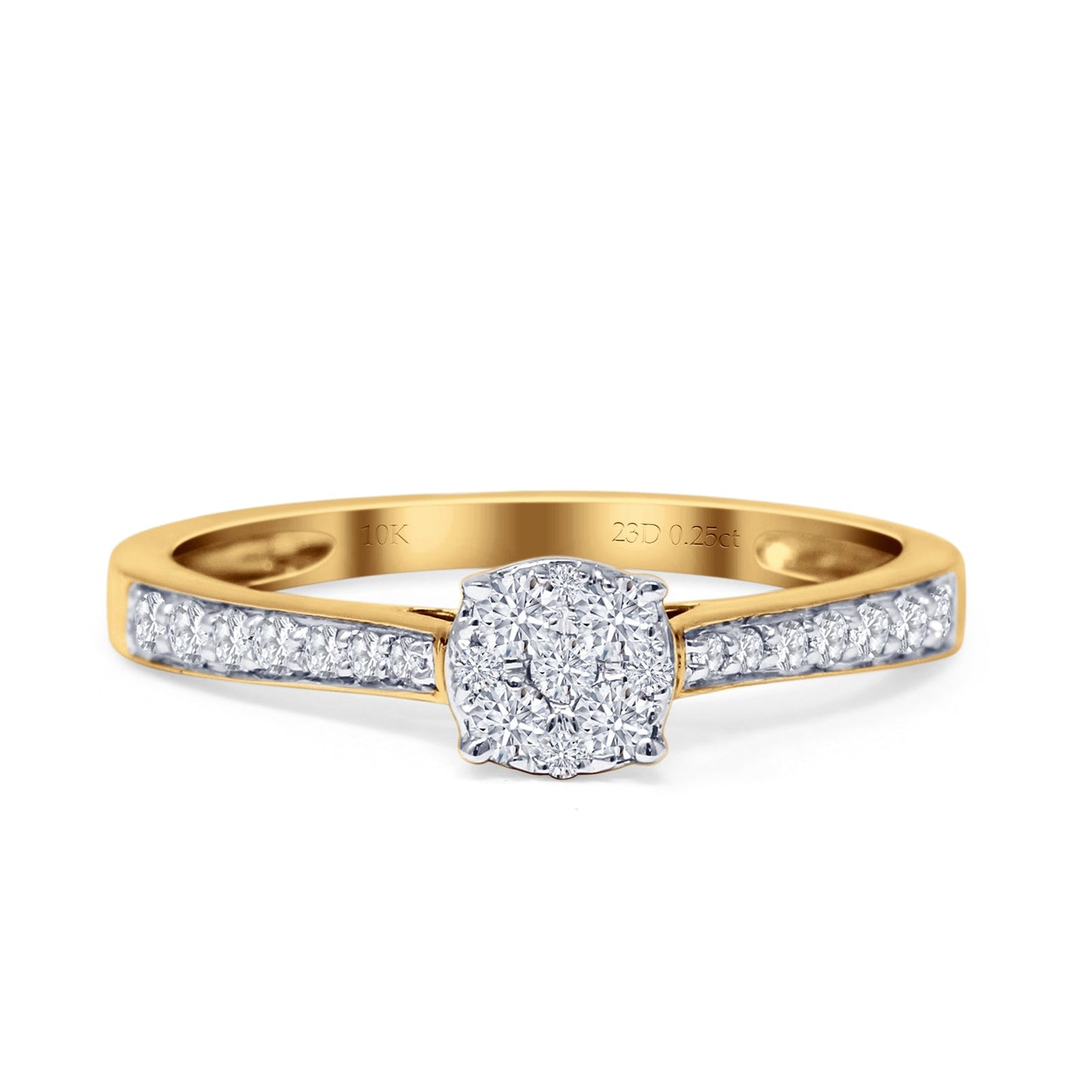 Round Cluster Diamond Wedding Ring 10K Yellow Gold 0.25ct Wholesale