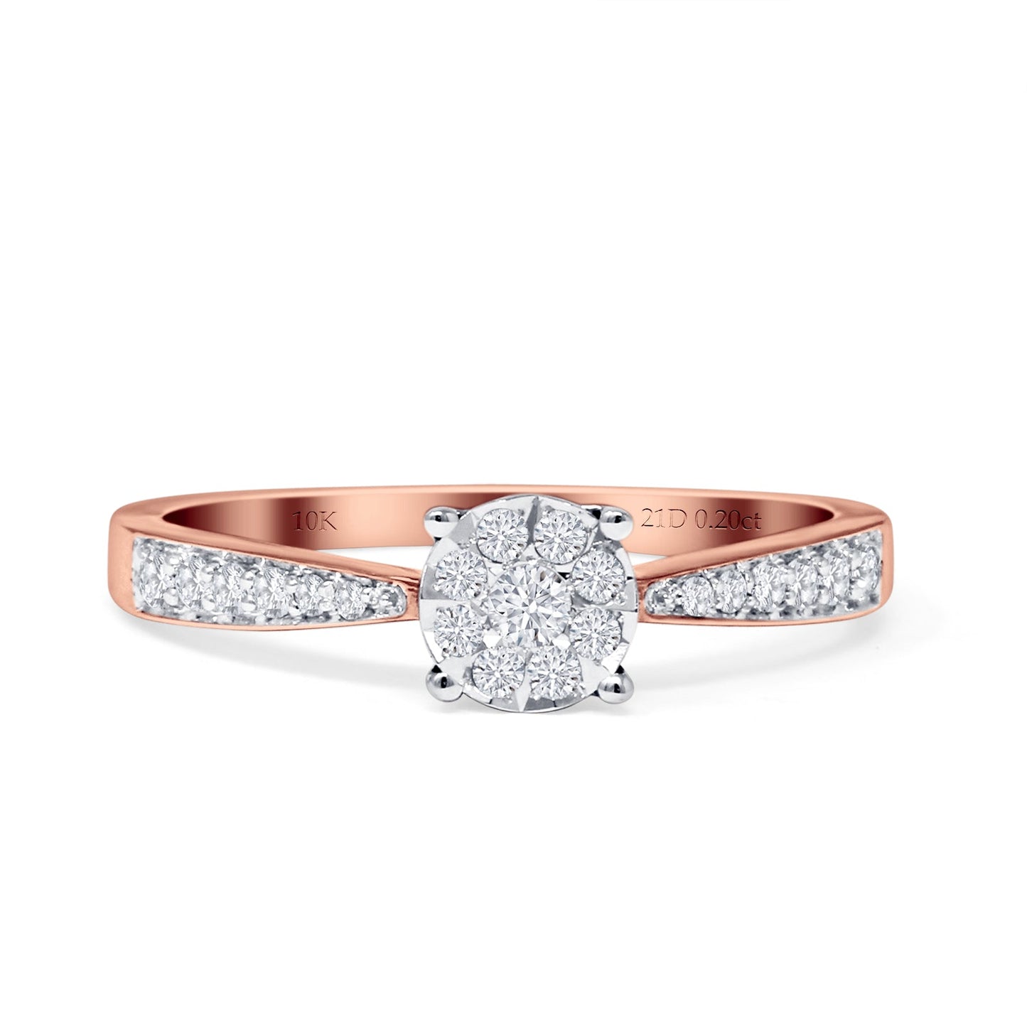 Halo Round Cluster Diamond Wedding Ring 10K Rose Gold 0.20ct Wholesale