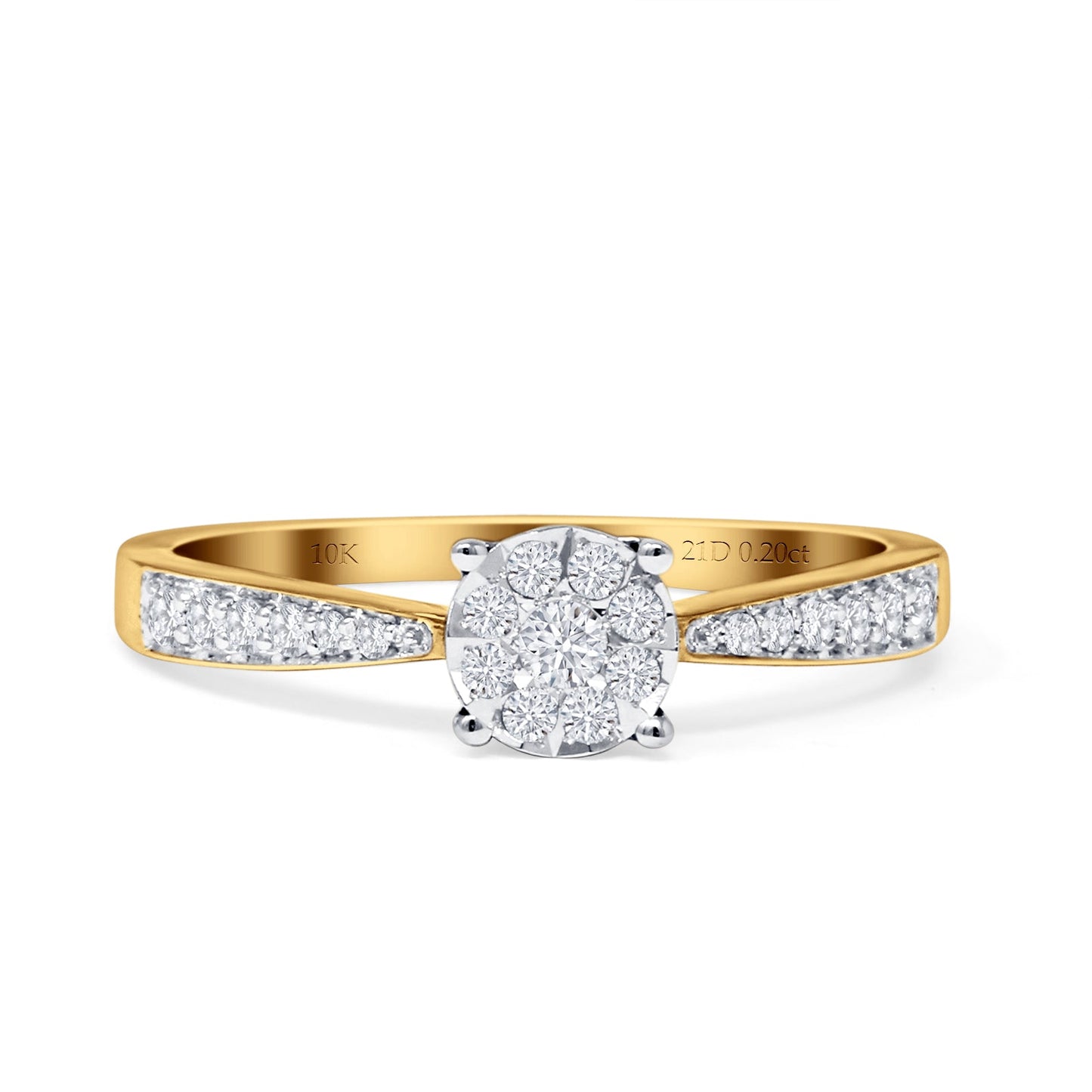 Halo Round Cluster Diamond Wedding Ring 10K Yellow Gold 0.20ct Wholesale