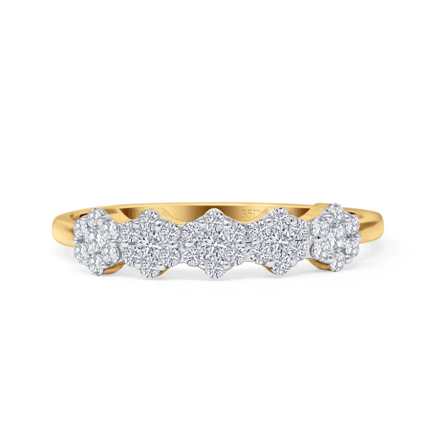 Art Deco Cluster Diamond Wedding Band 10K Yellow Gold 0.39ct Wholesale