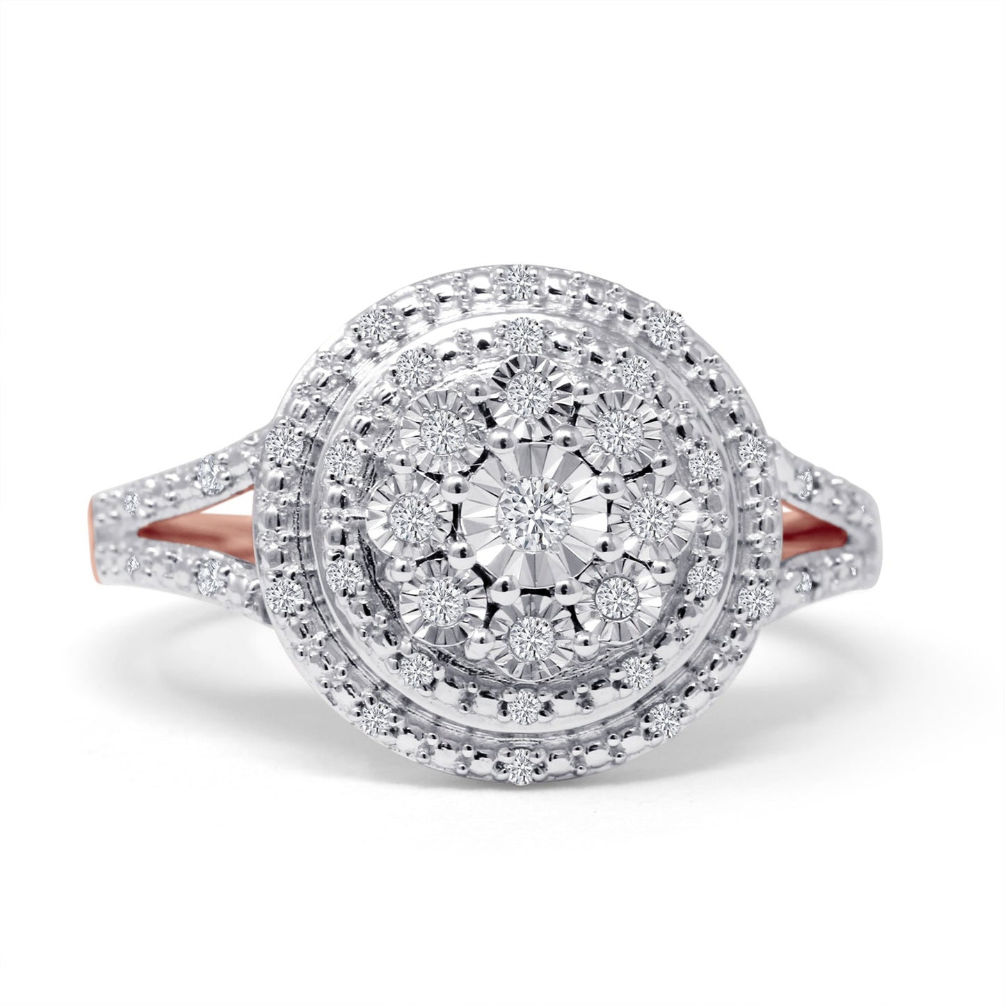 Double Halo Diamond Ring 10K Rose Gold 0.18ct Wholesale