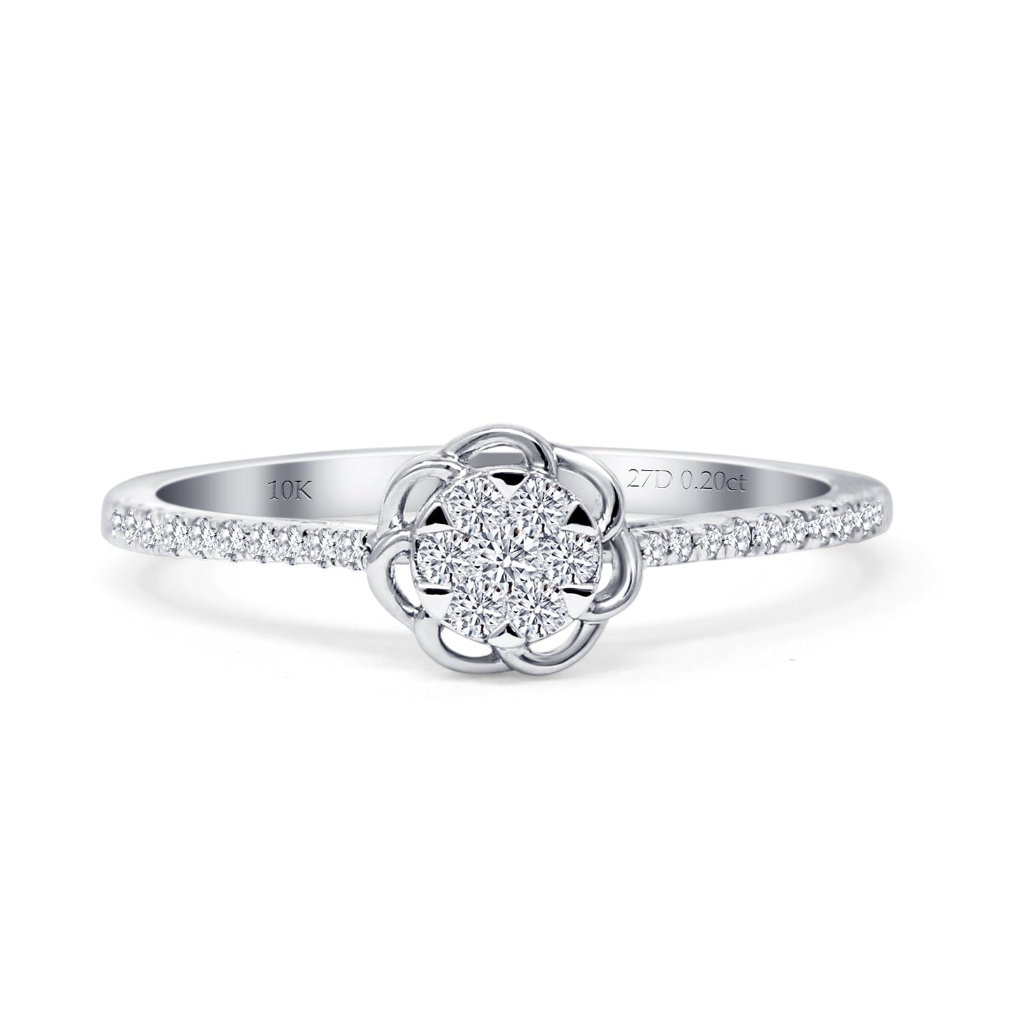 Flower Shaped Diamond Clover Ring 10K White Gold 0.20ct Wholesale