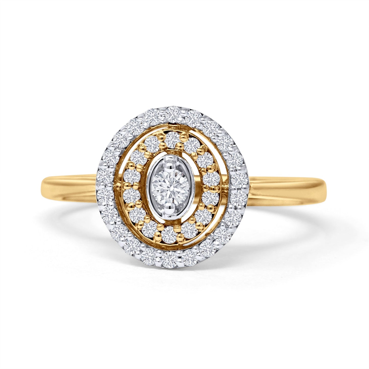 Diamond Halo Ring Milgrain Oval Shape 10K Yellow Gold 0.28ct Wholesale