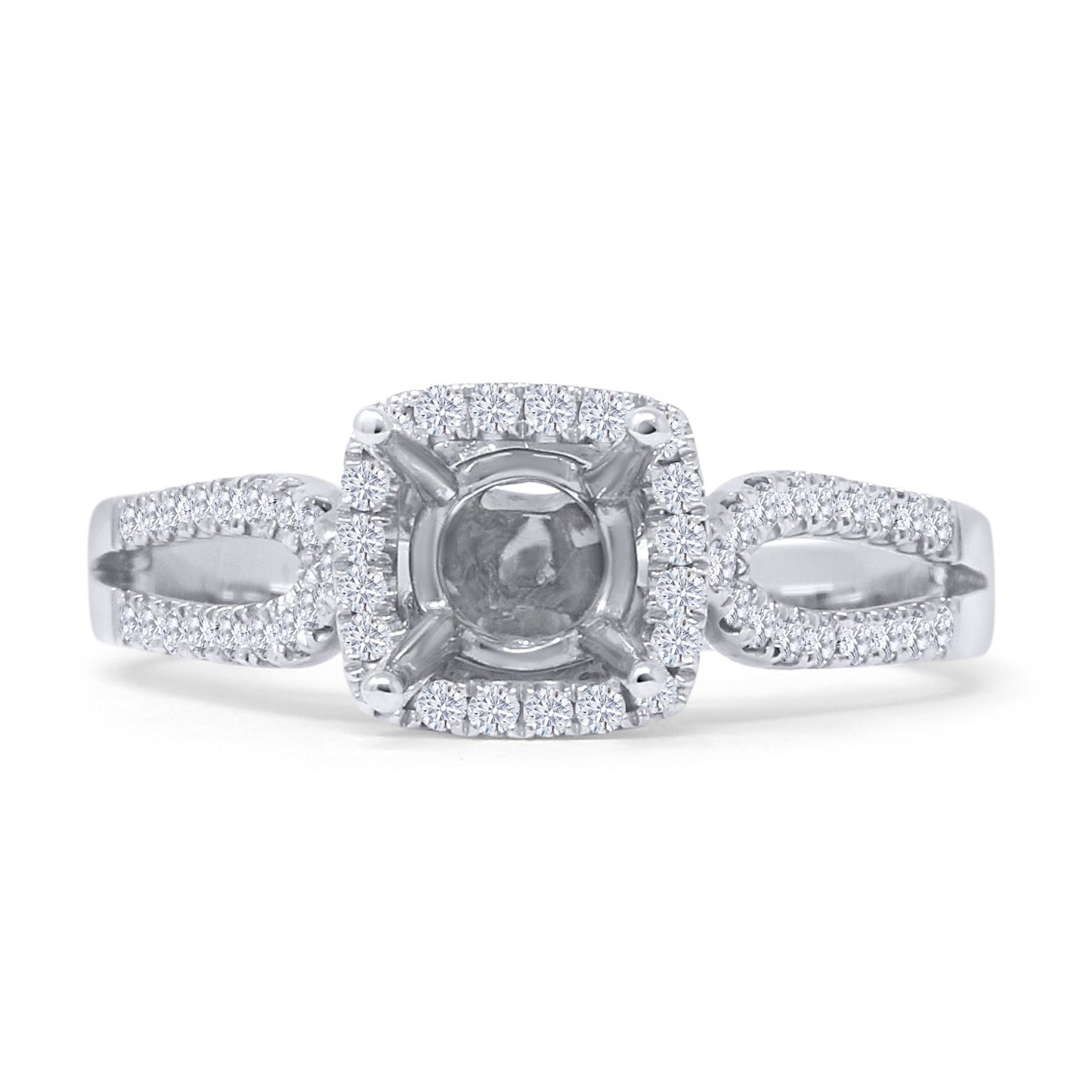 14K White Gold 0.43ct Cushion Halo Split Shank Semi Mount Diamond Ring Wholesale