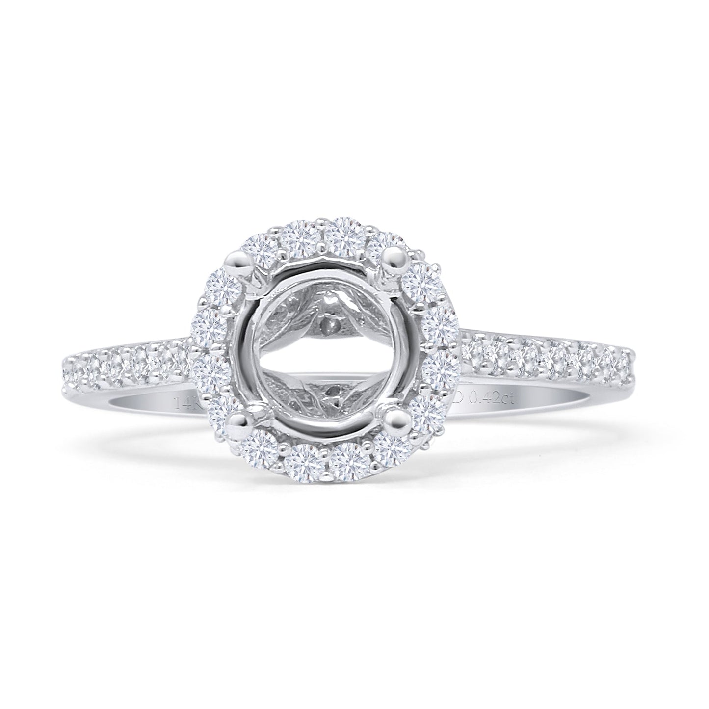 14K White Gold 0.42ct Round Halo Semi Mount Diamond Ring Wholesale