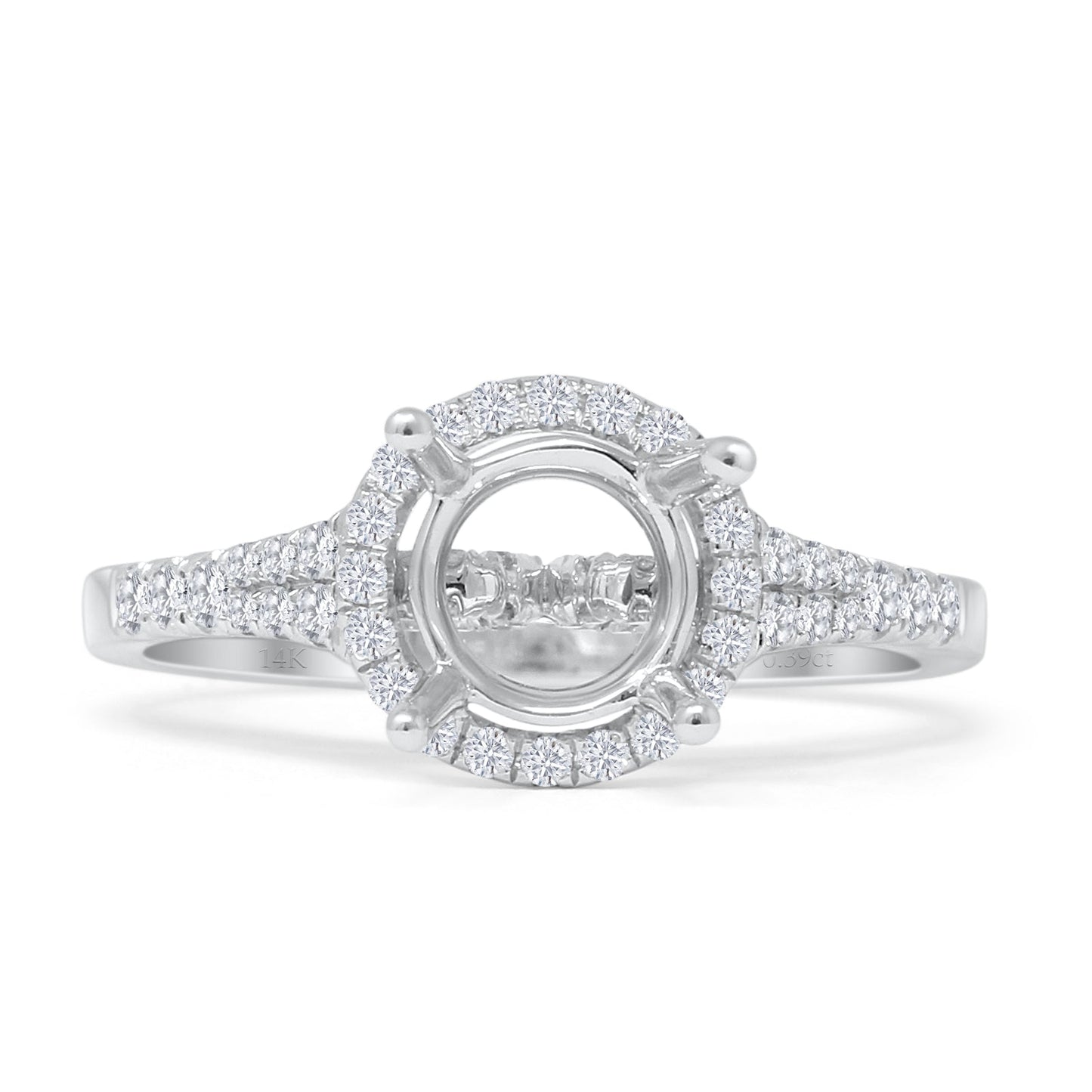 14K White Gold 0.39ct Round Halo Semi Mount Diamond Ring Wholesale