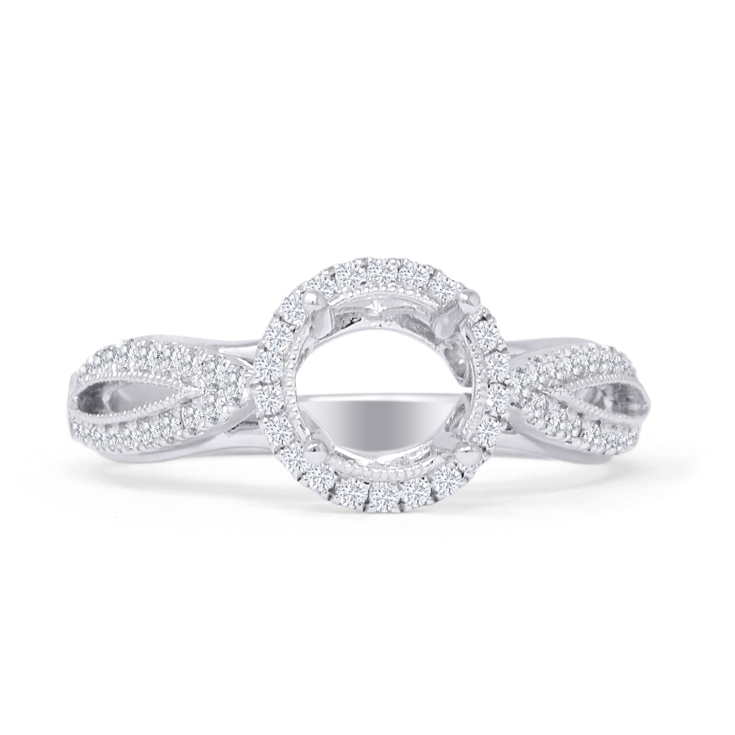 Bague en or blanc 14 carats avec diamant semi-monté de style marquise et halo rond de 0,33 ct en gros