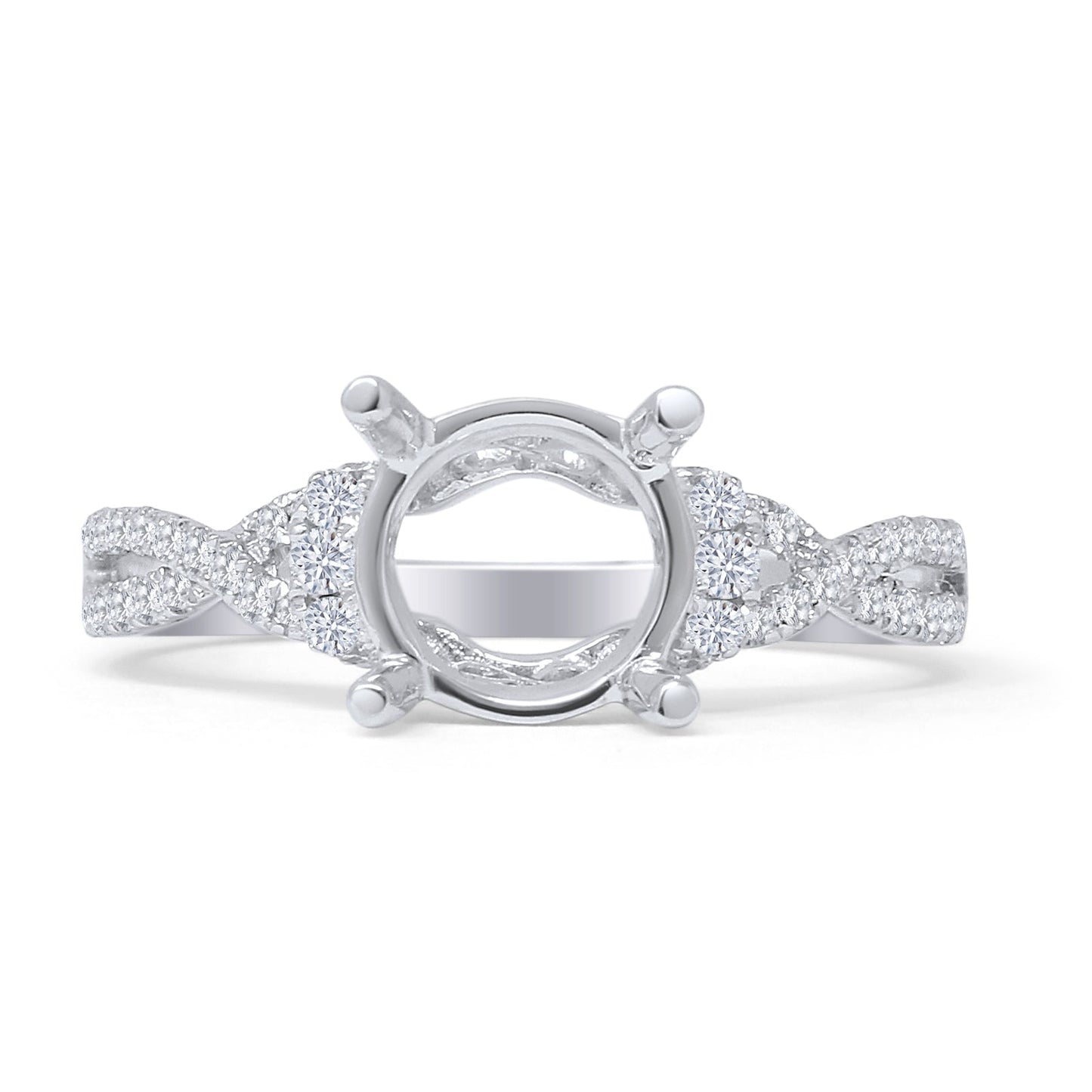 Bague en or blanc 14 carats avec diamant semi-monté torsadé à tige fendue ronde de 0,30 ct en gros