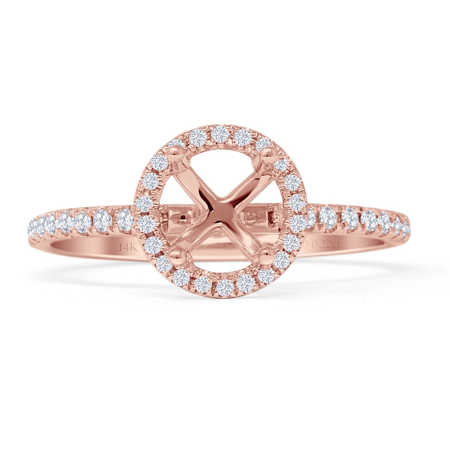 14K Rose Gold 0.22ct Round Halo Semi Mount Diamond Ring Wholesale