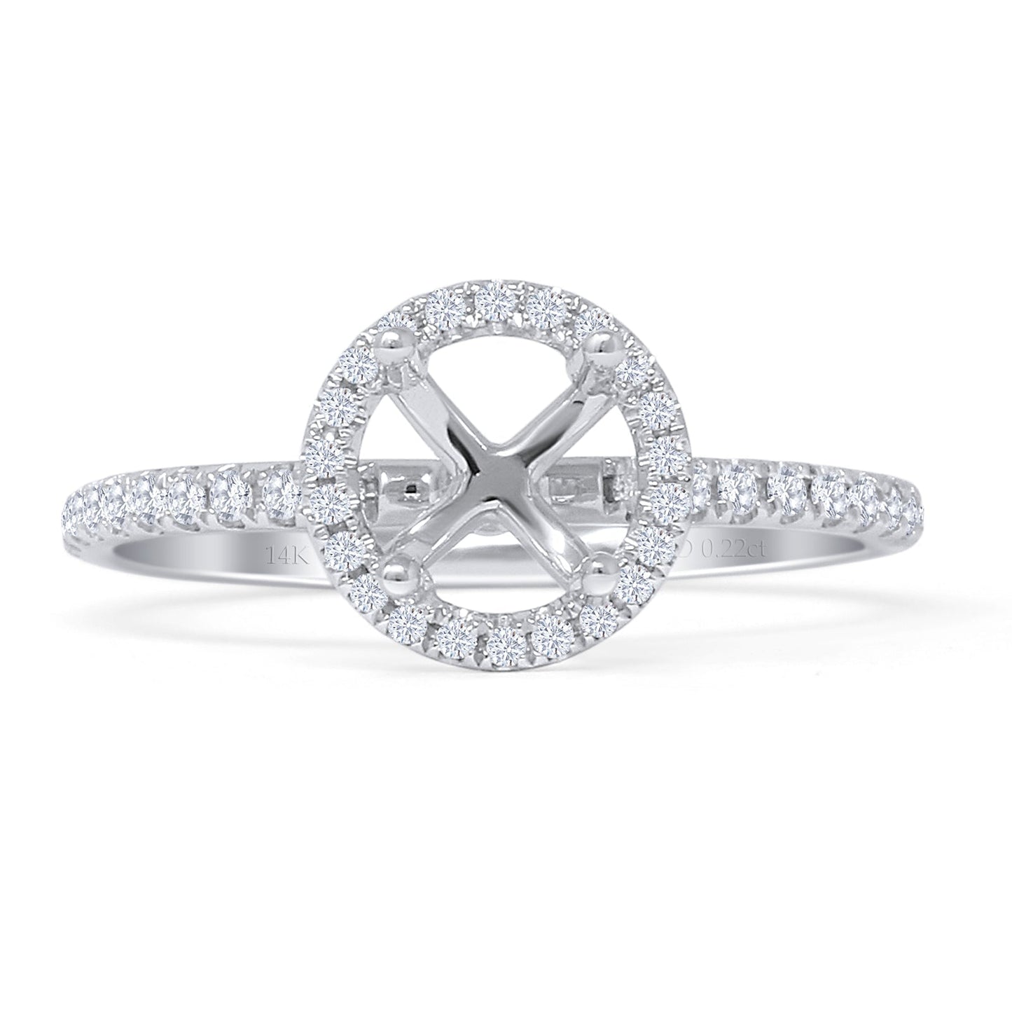 14K White Gold 0.22ct Round Halo Semi Mount Diamond Ring Wholesale