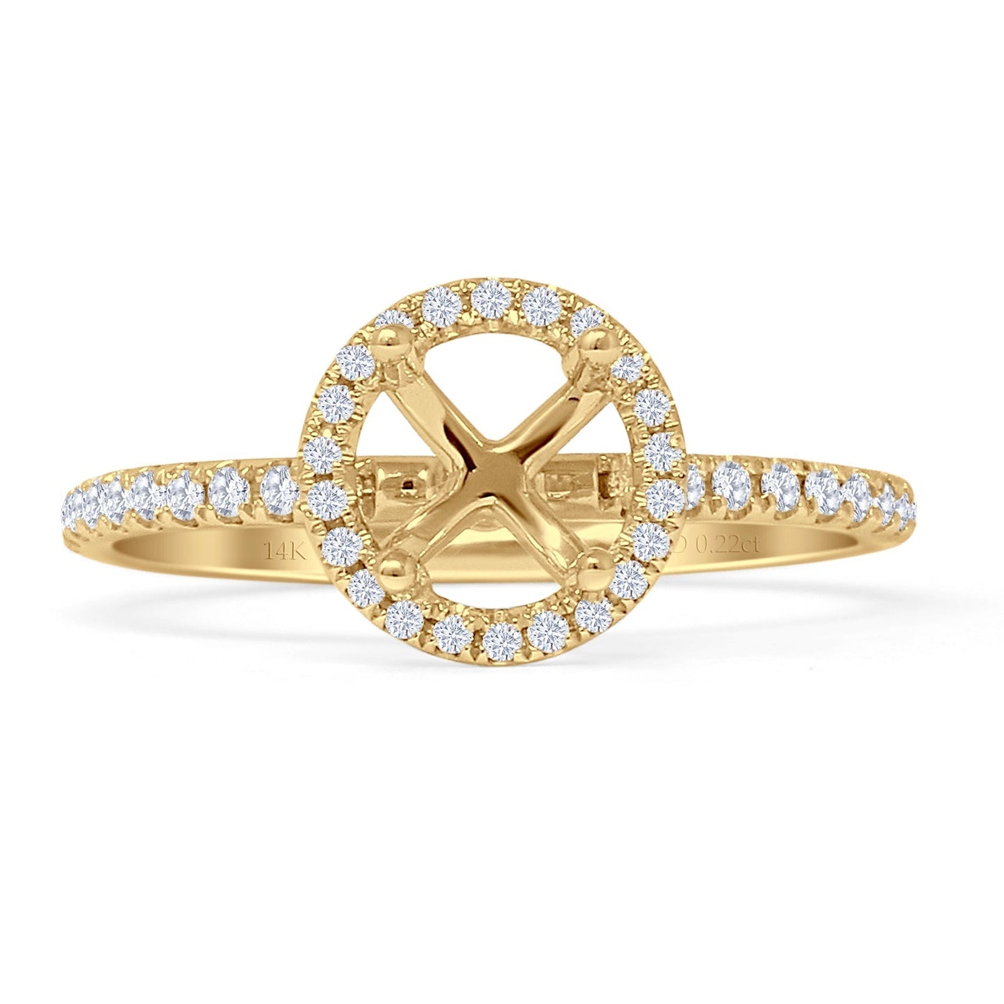 14K Yellow Gold 0.22ct Round Halo Semi Mount Diamond Ring Wholesale