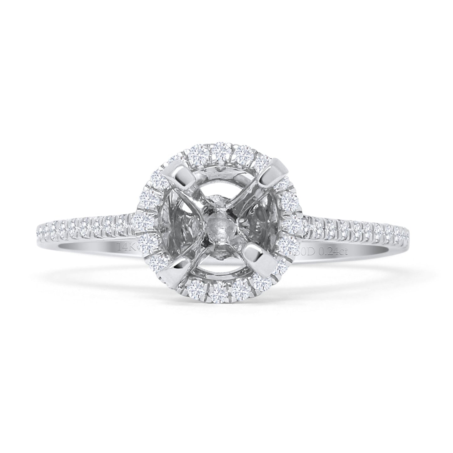 14K White Gold 0.24ct Round Halo Semi Mount Diamond Ring Wholesale