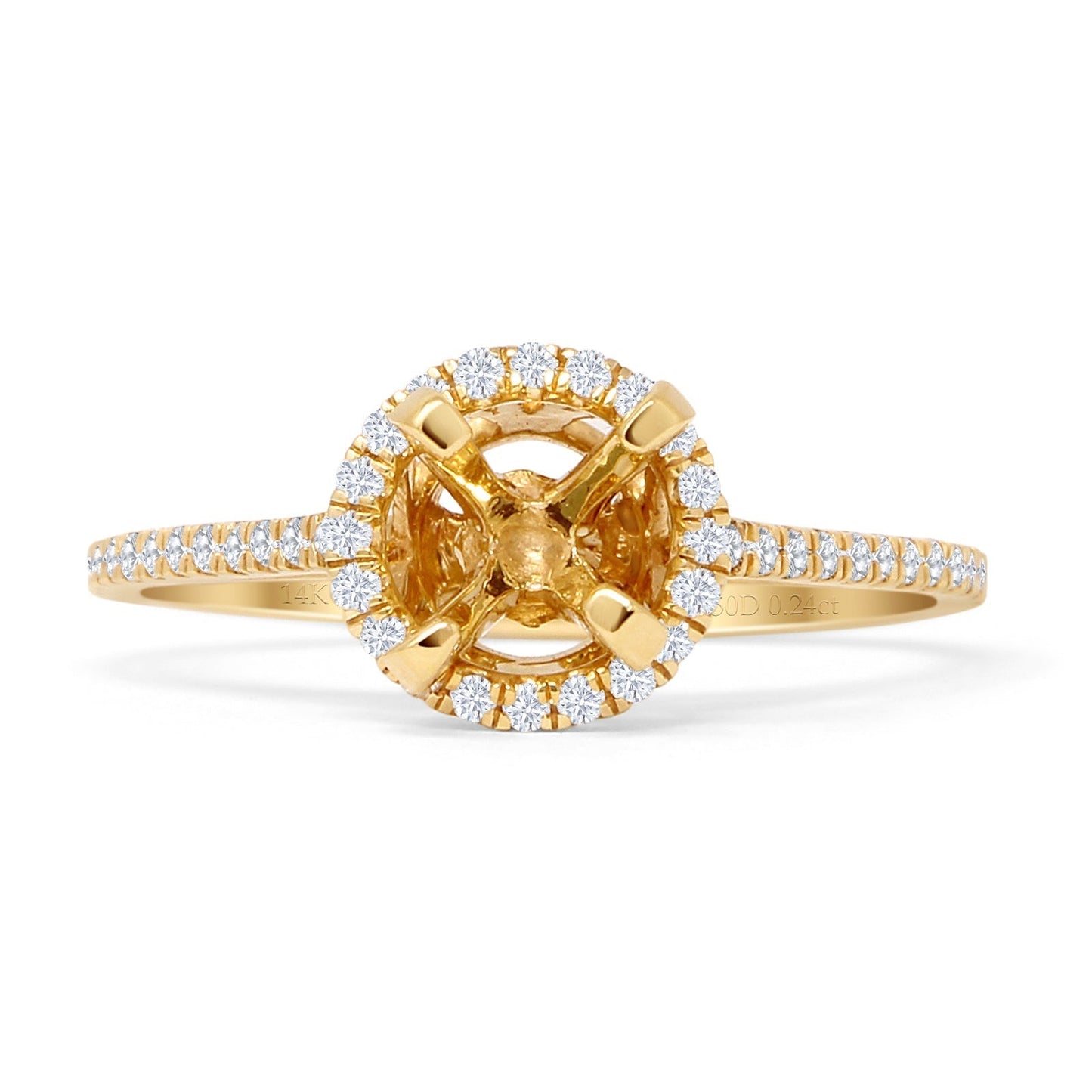 14K Yellow Gold 0.24ct Round Halo Semi Mount Diamond Ring Wholesale