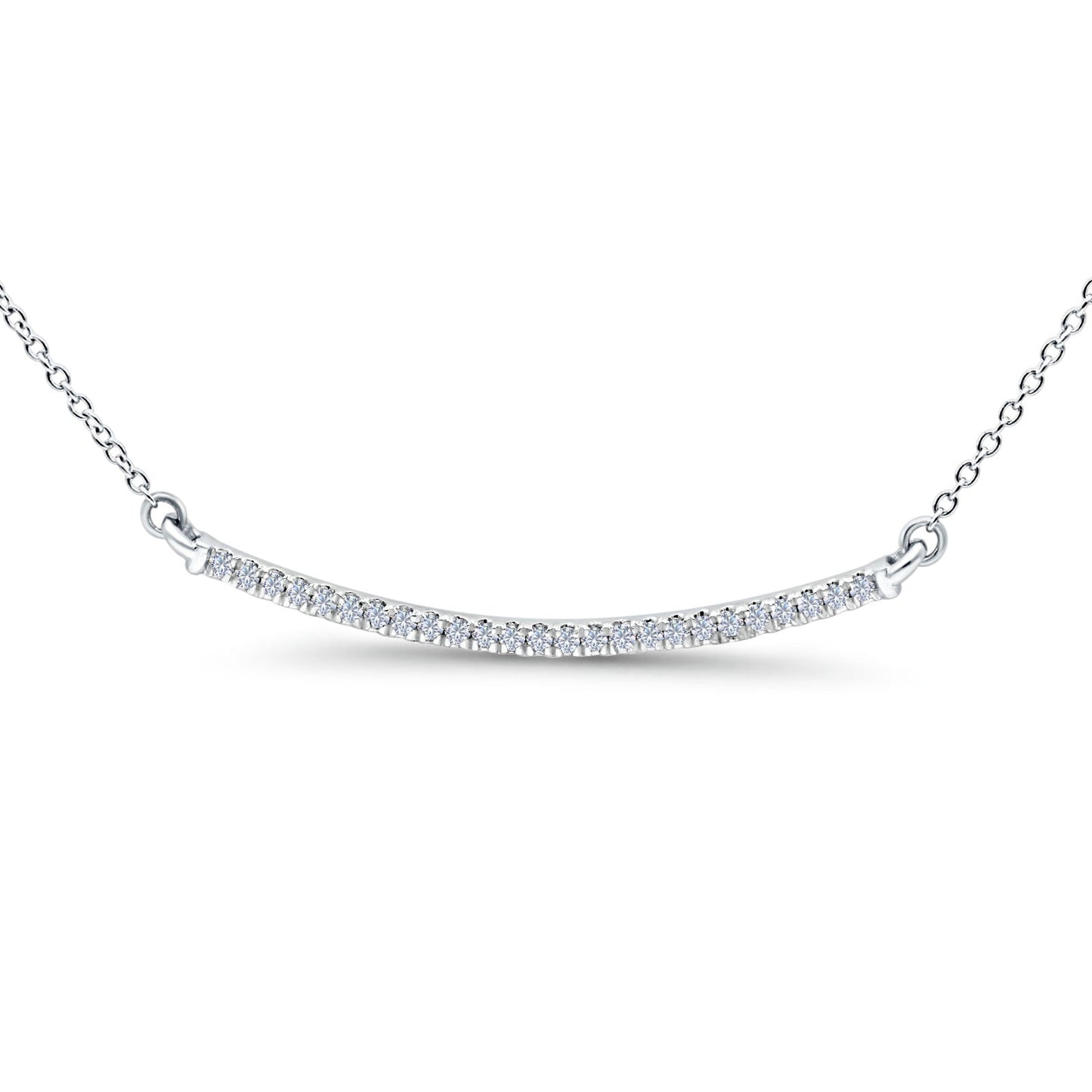 14K White Gold 0.15ct Round Shape Diamond Bar Pendant Chain Necklace 18" Long