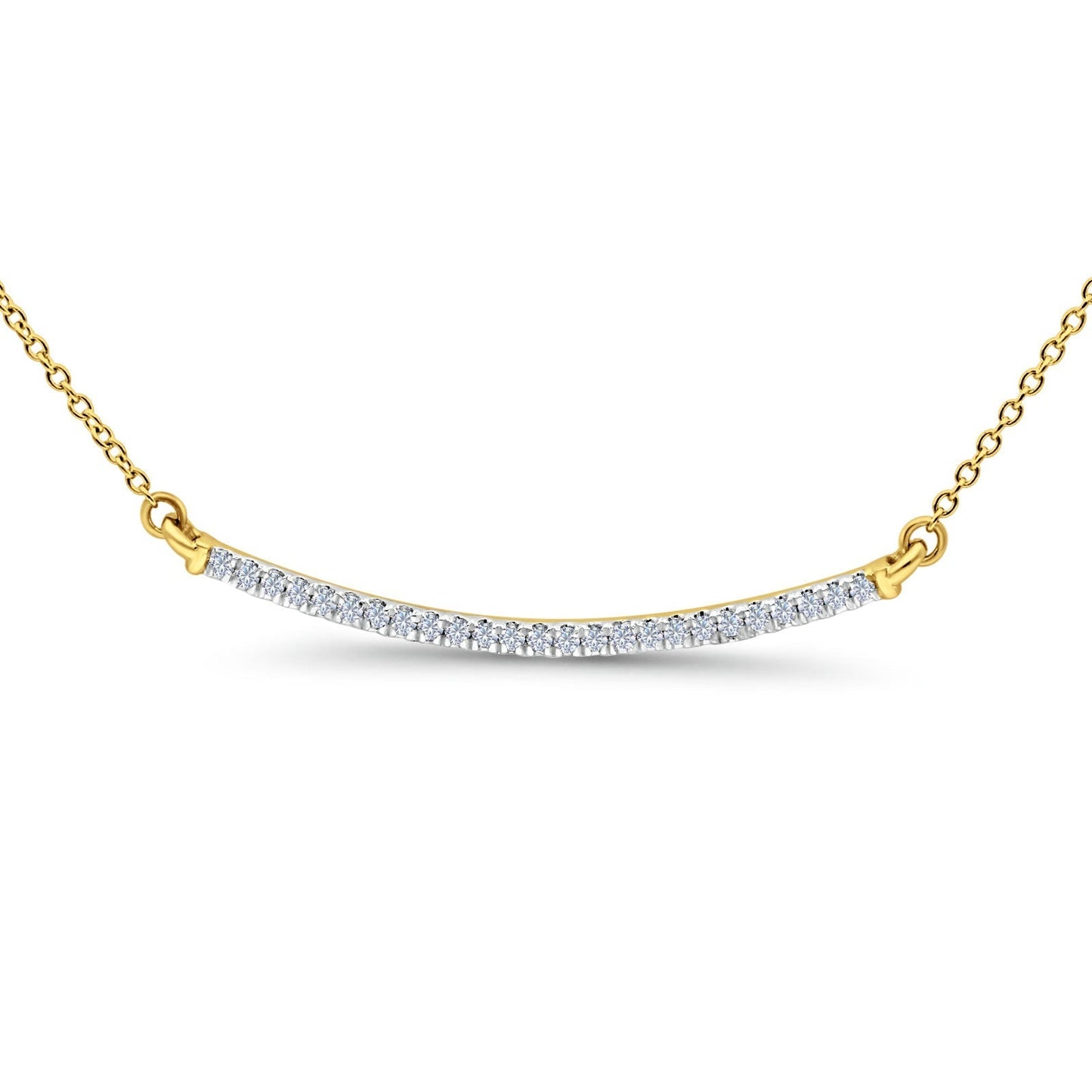 14K Yellow Gold 0.15ct Round Shape Diamond Bar Pendant Chain Necklace 18" Long