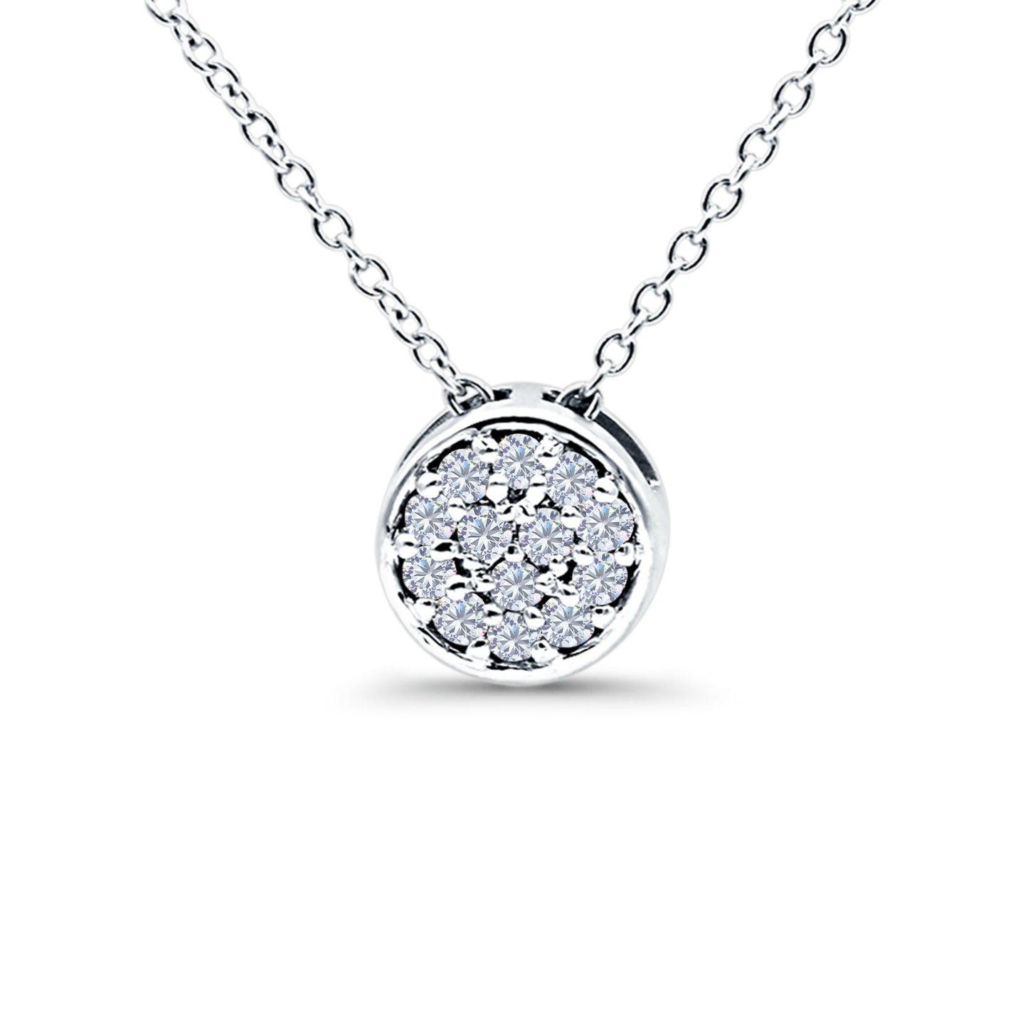 14K White Gold 0.08ct Round Shape Diamond Drop Solitaire Pendant Chain Necklace 18" Long