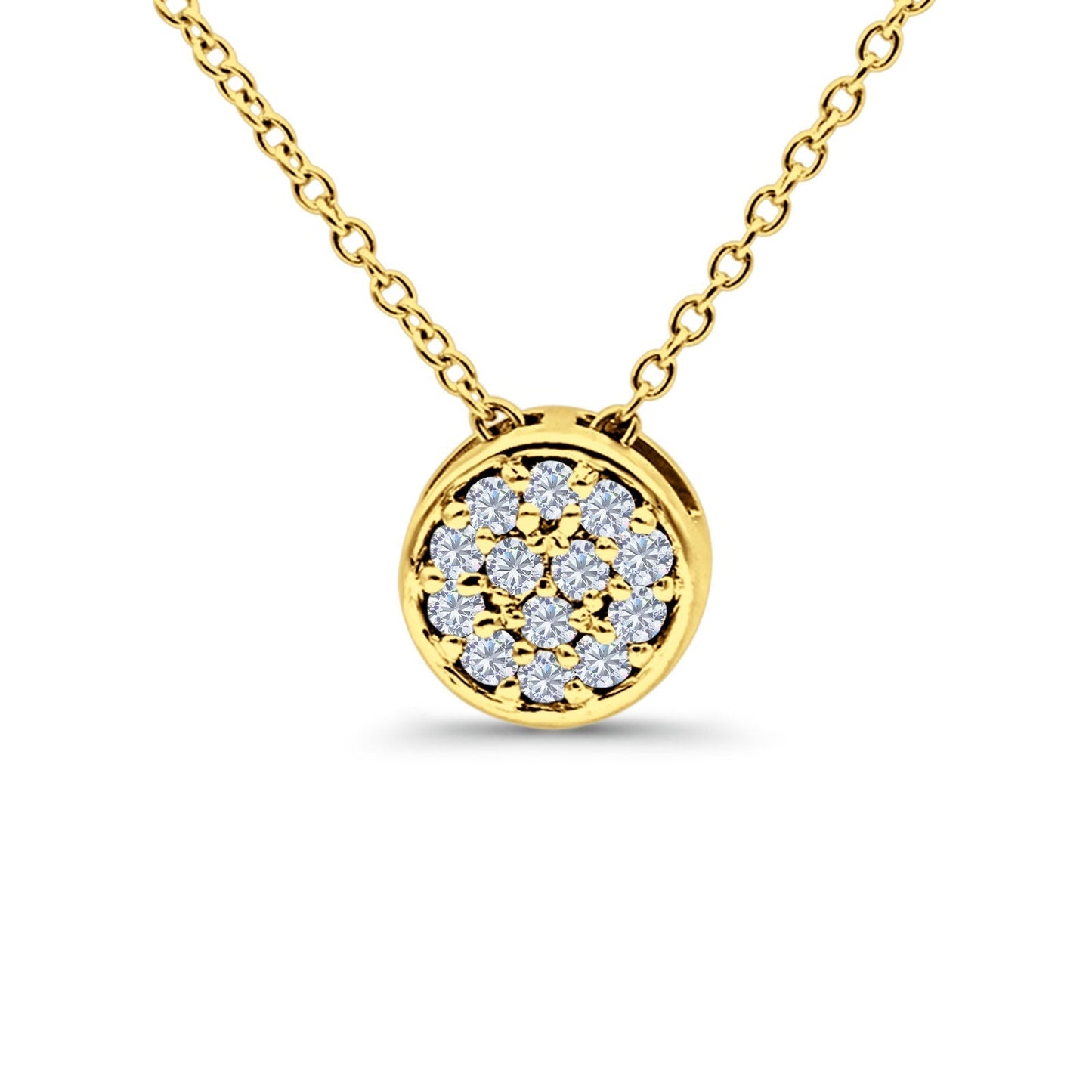 14K Yellow Gold 0.08ct Round Shape Diamond Drop Solitaire Pendant Chain Necklace 18" Long