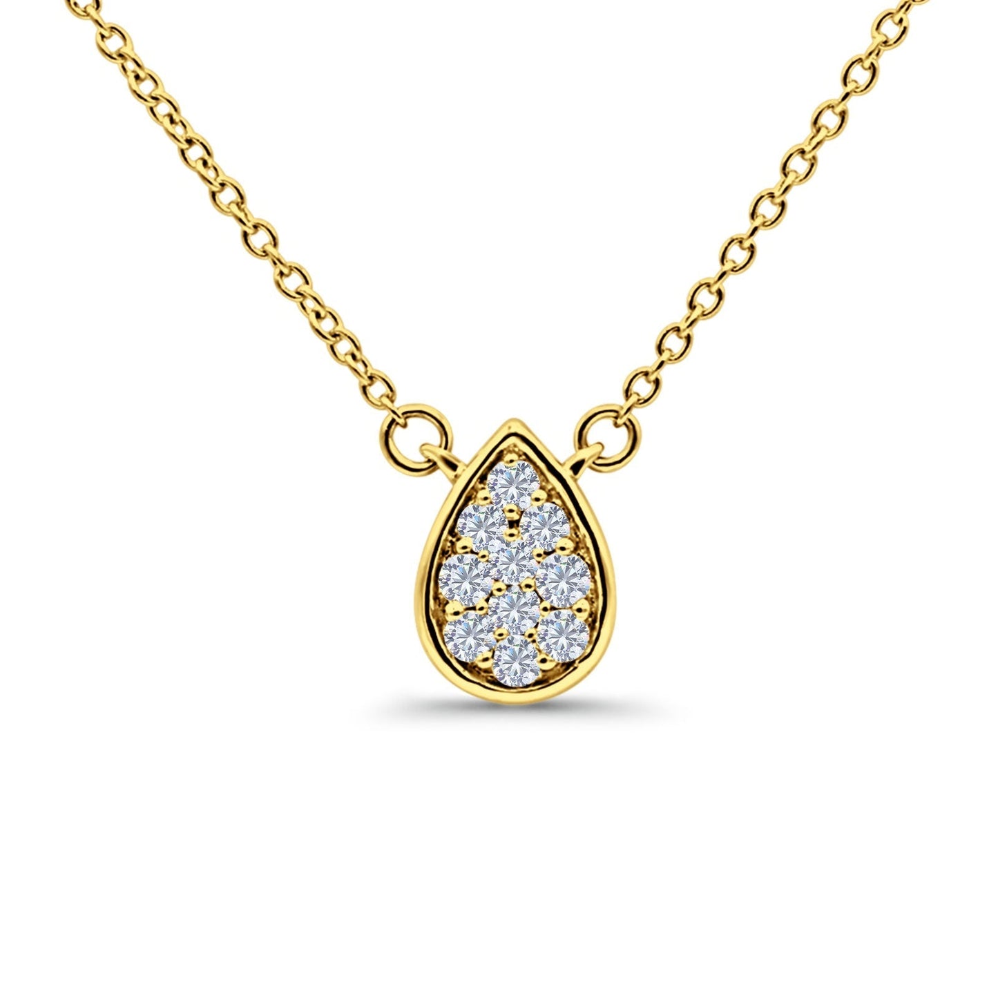 14K Yellow Gold 0.12ct Round Shape Diamond Solitaire Pendant Chain Necklace 18" Long