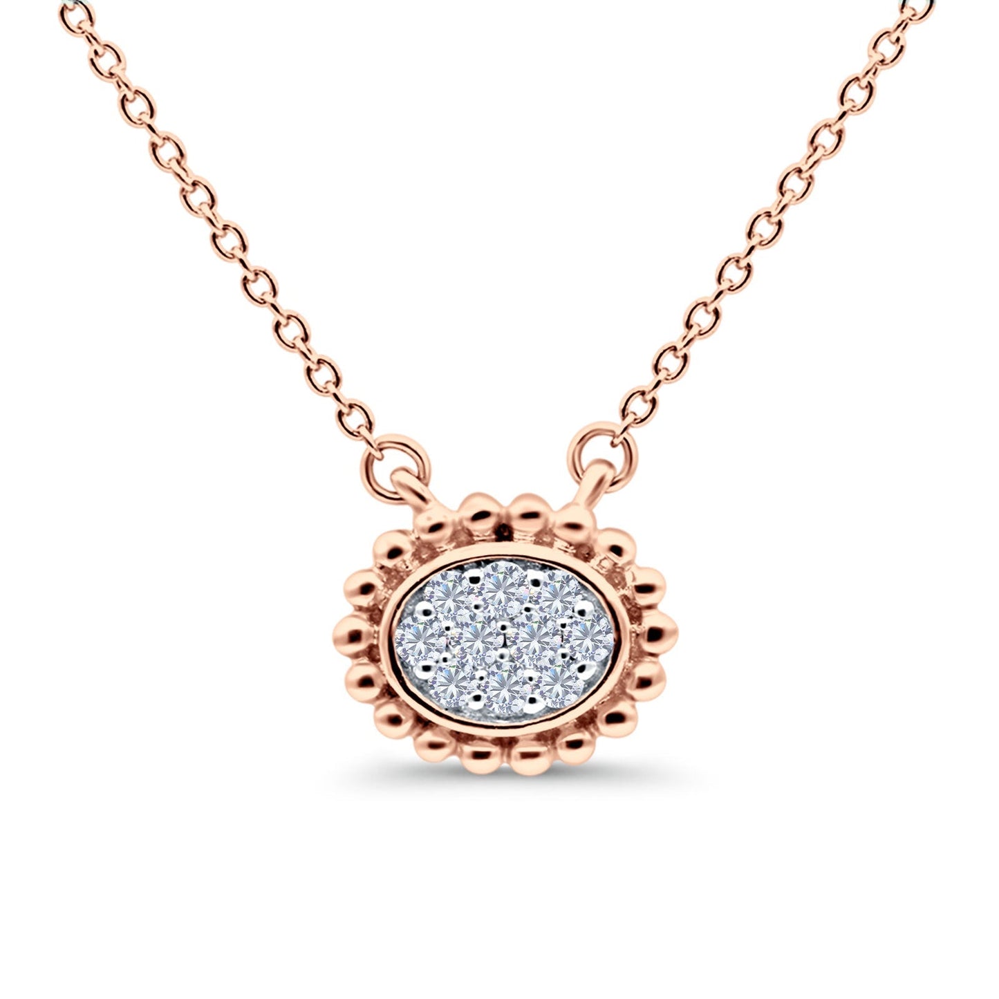 14K Rose Gold 0.13ct Round Shape Diamond Solitaire Pendant Chain Necklace 18" Long