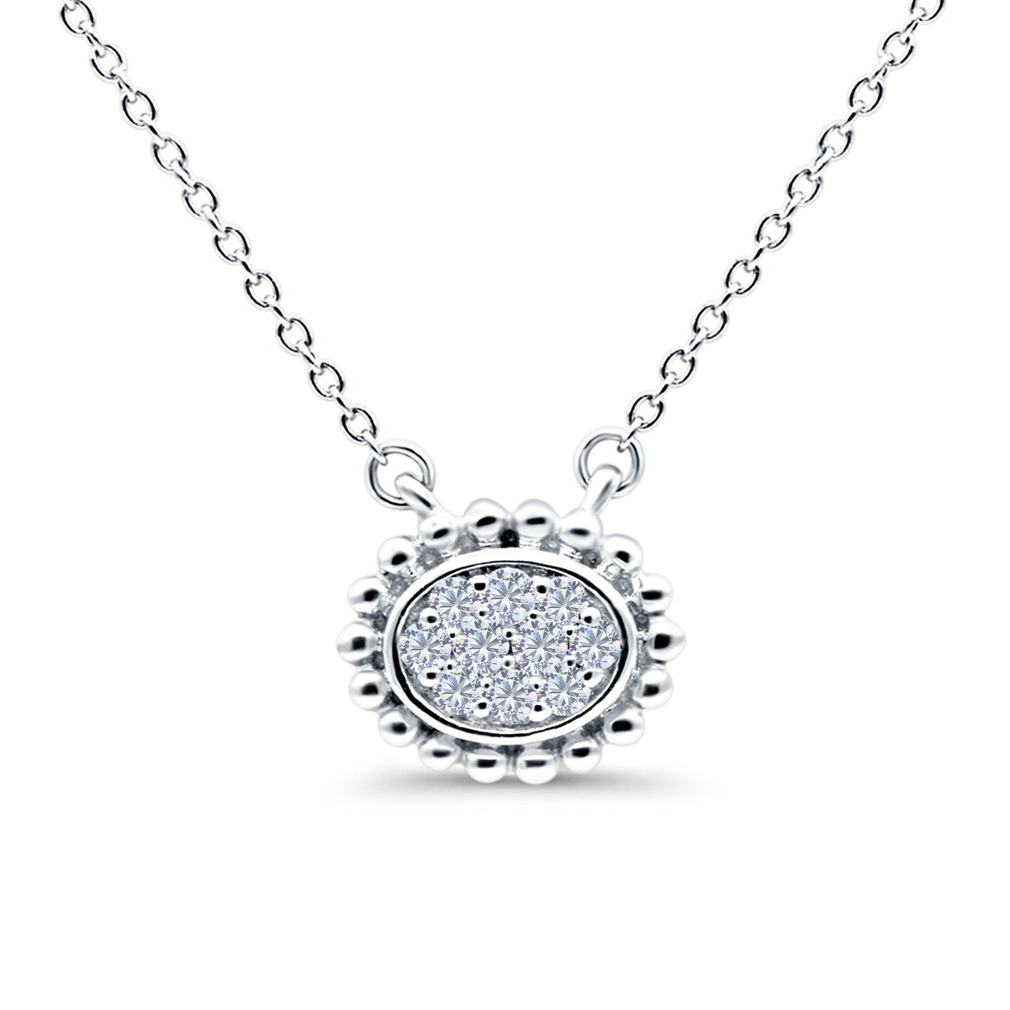 14K White Gold 0.13ct Round Shape Diamond Solitaire Pendant Chain Necklace 18" Long