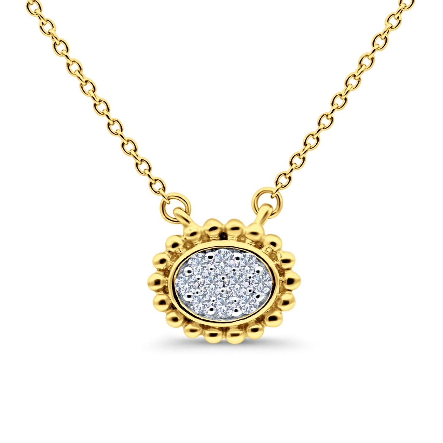 14K Yellow Gold 0.13ct Round Shape Diamond Solitaire Pendant Chain Necklace 18" Long