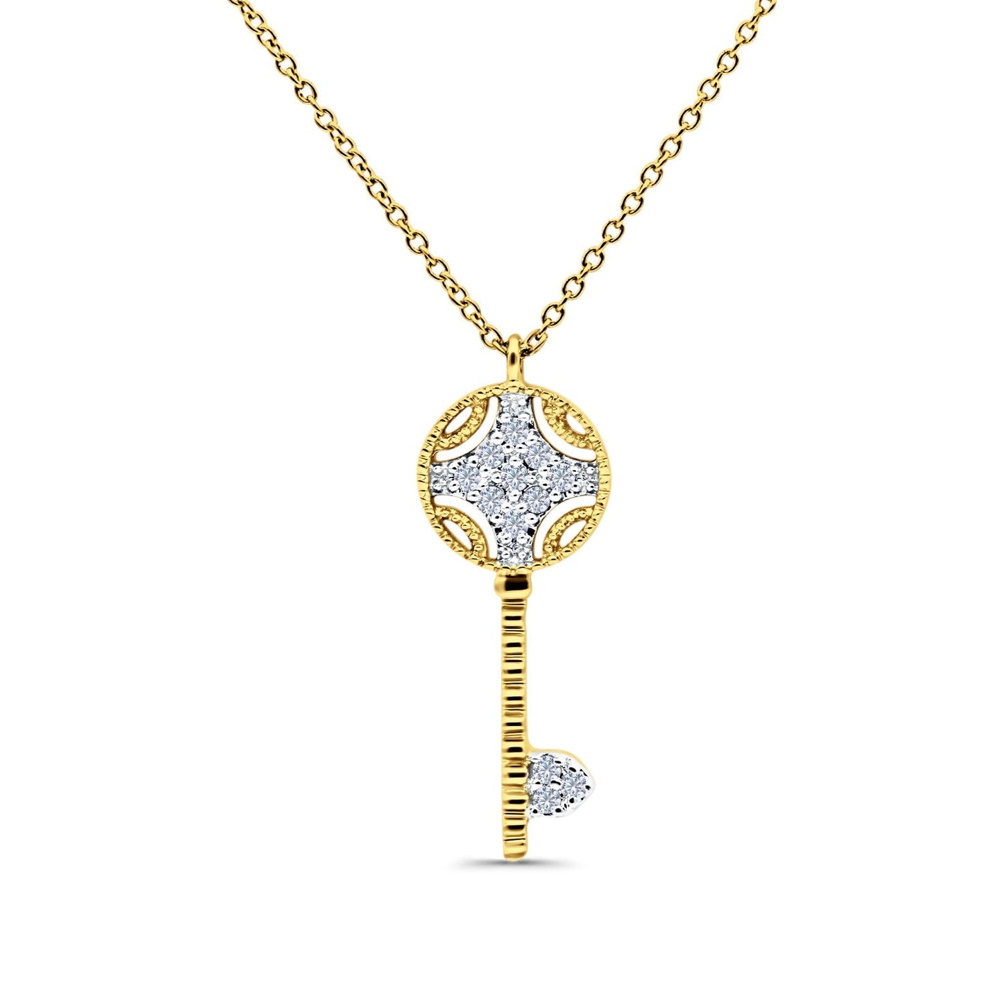 14K Yellow Gold Diamond Key Necklace 18 Inch