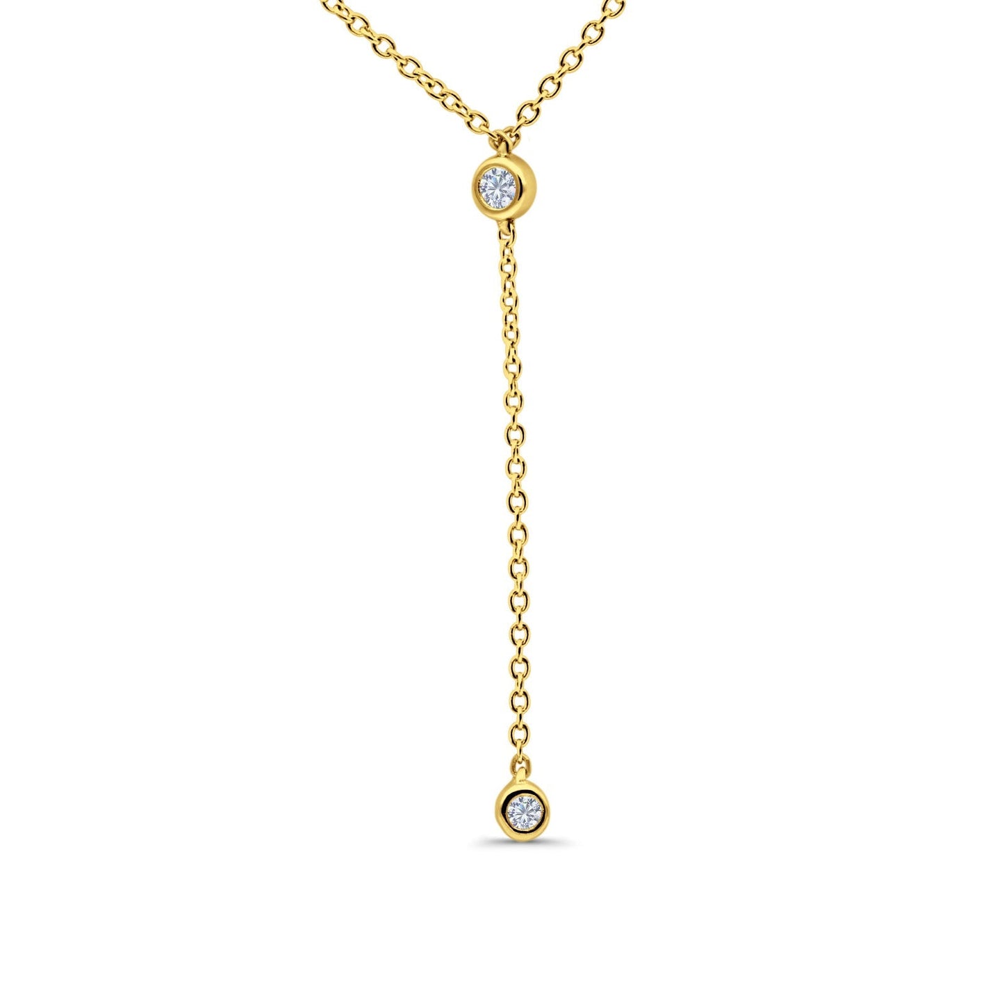 14K Yellow Gold 0.06ct Round Shape Diamond Drop Lariat Pendant Chain Necklace 18" Long