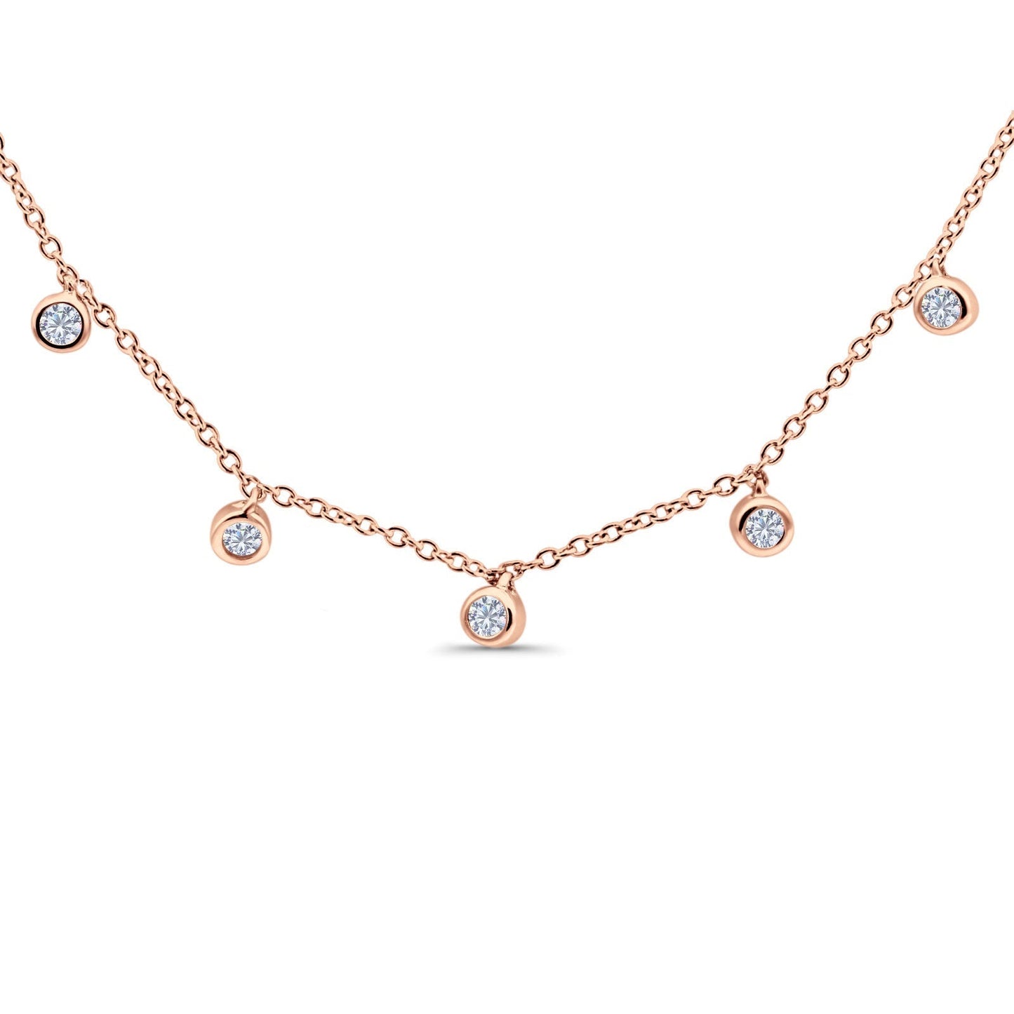 14K Rose Gold Diamond Pendant Necklace - 0.13ct Round Cut, 18 inch Chain