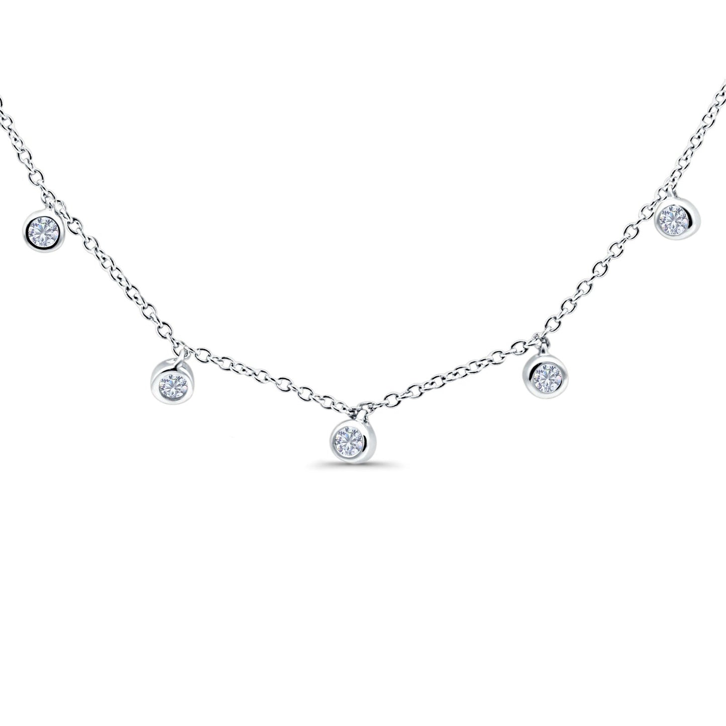 14K White Gold 0.13ct Round Shape Diamond Pendant Chain Necklace 18" Long