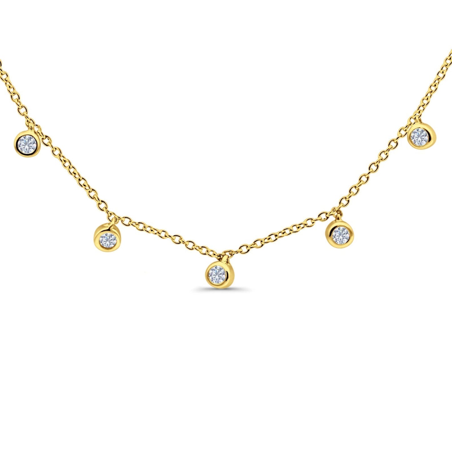 14K Yellow Gold 0.13ct Round Shape Diamond Pendant Chain Necklace 18 Inch Long