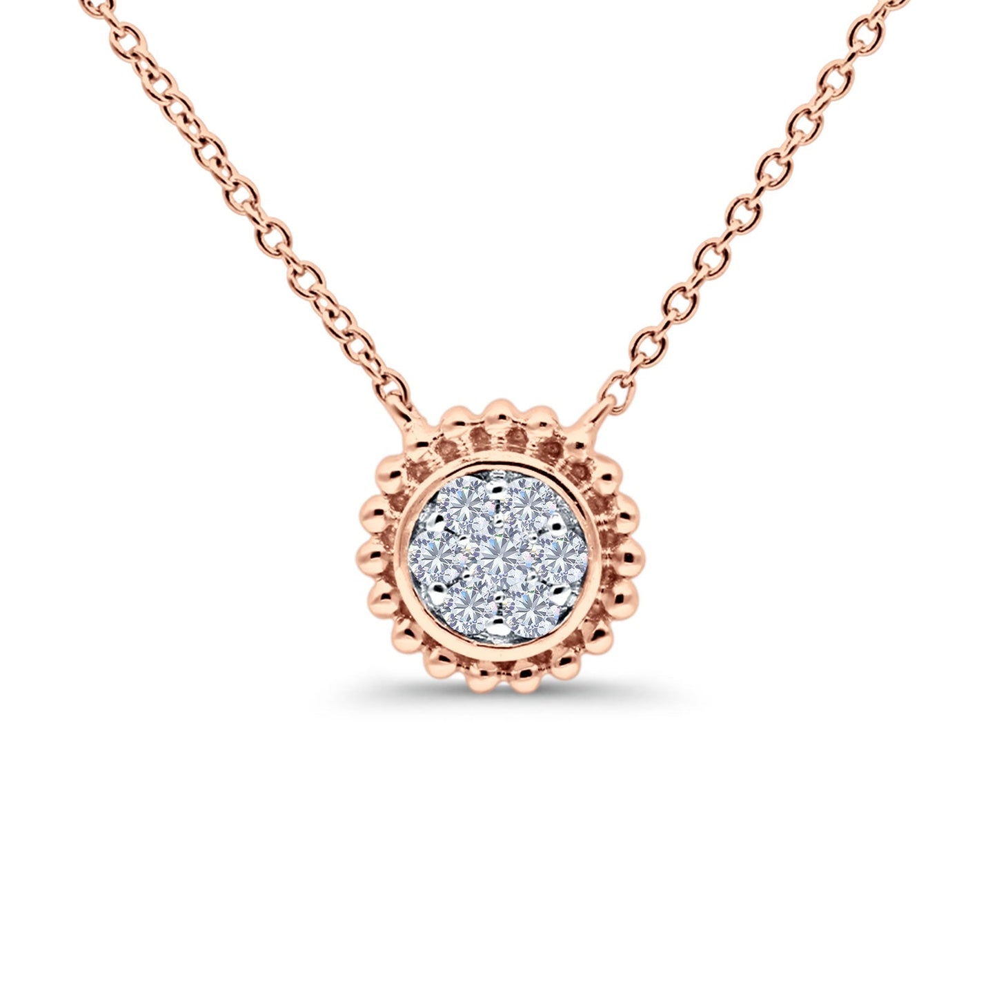 14K Rose Gold 0.13ct Round Shape Diamond Solitaire Pendant Chain Necklace 18" Long